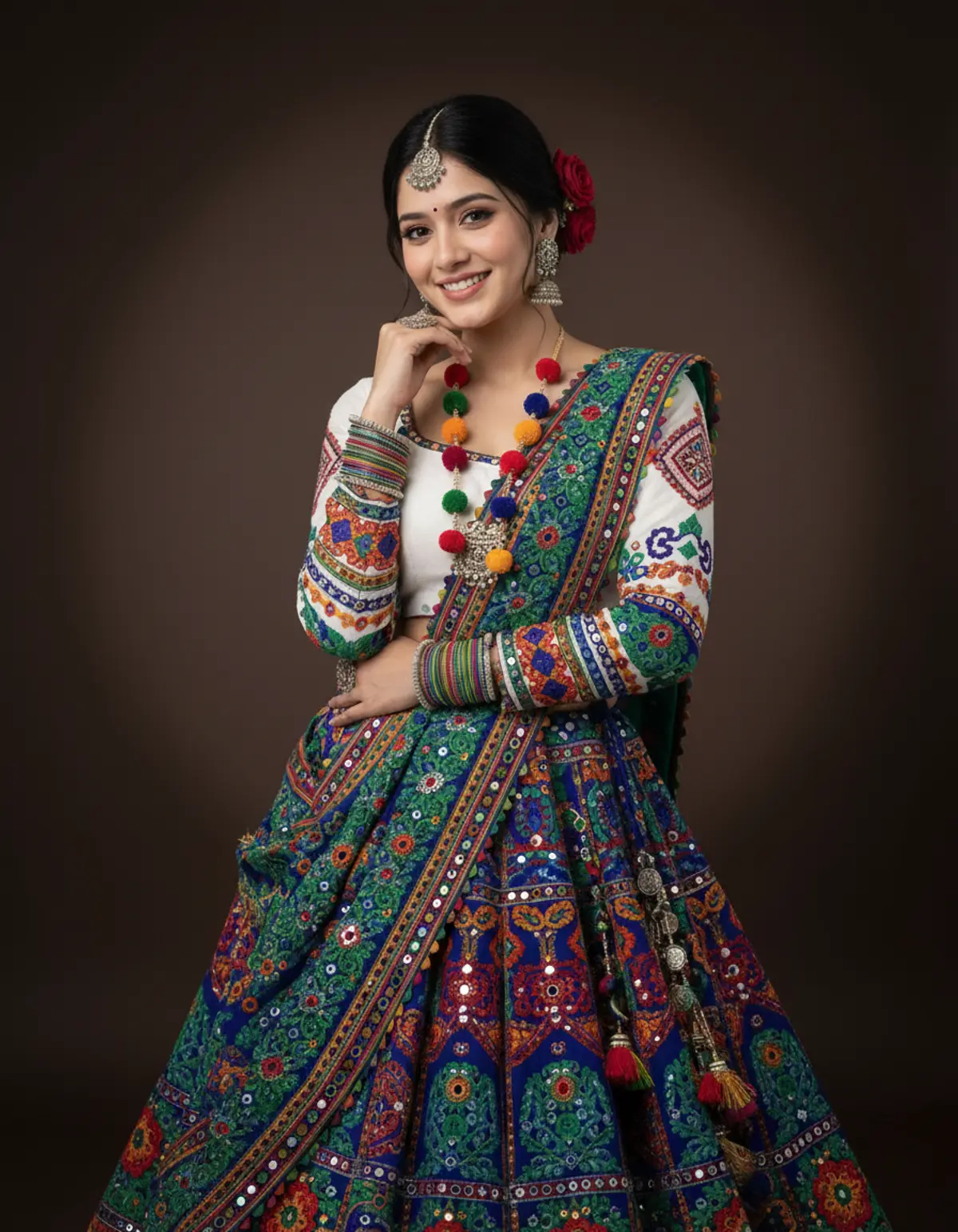 Navratri Radiance β Vibrant Chaniya Choli Fashion Portrait AI photo by Serene