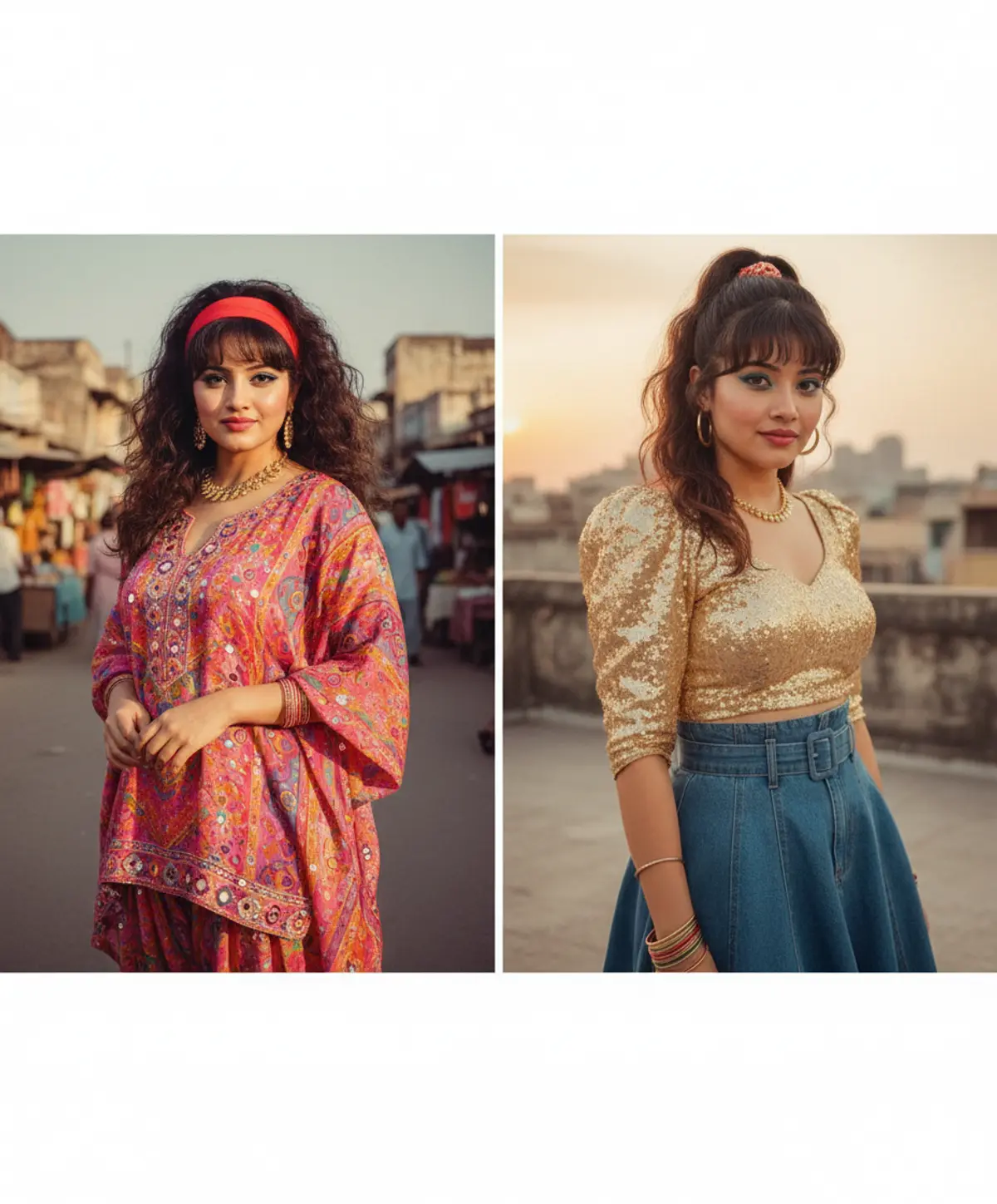 Retro India — Two 1980s Looks: AI-generated from the original photo