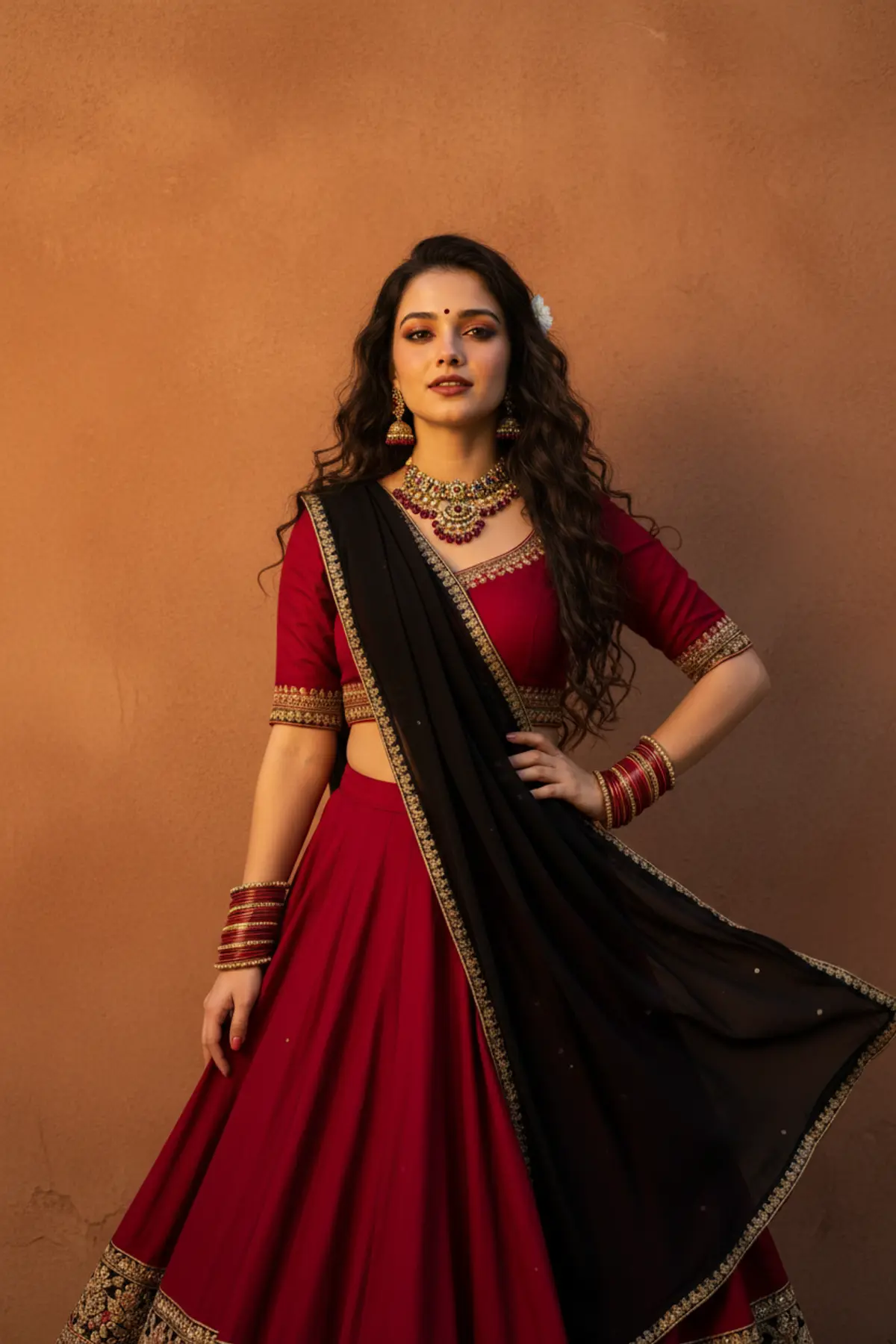 Crimson Grace – Cinematic Navratri Queen 2026 ❤️✨: AI-generated from the original photo