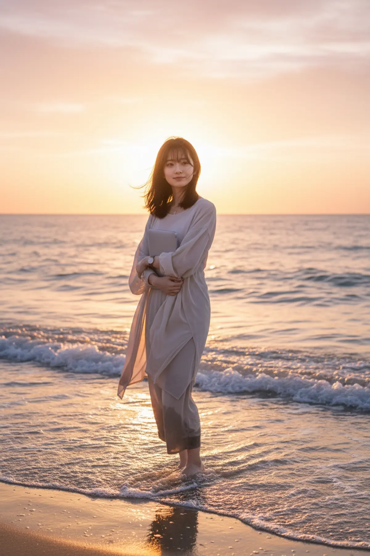Beach Golden-Hour Portrait AI photo by Serene
