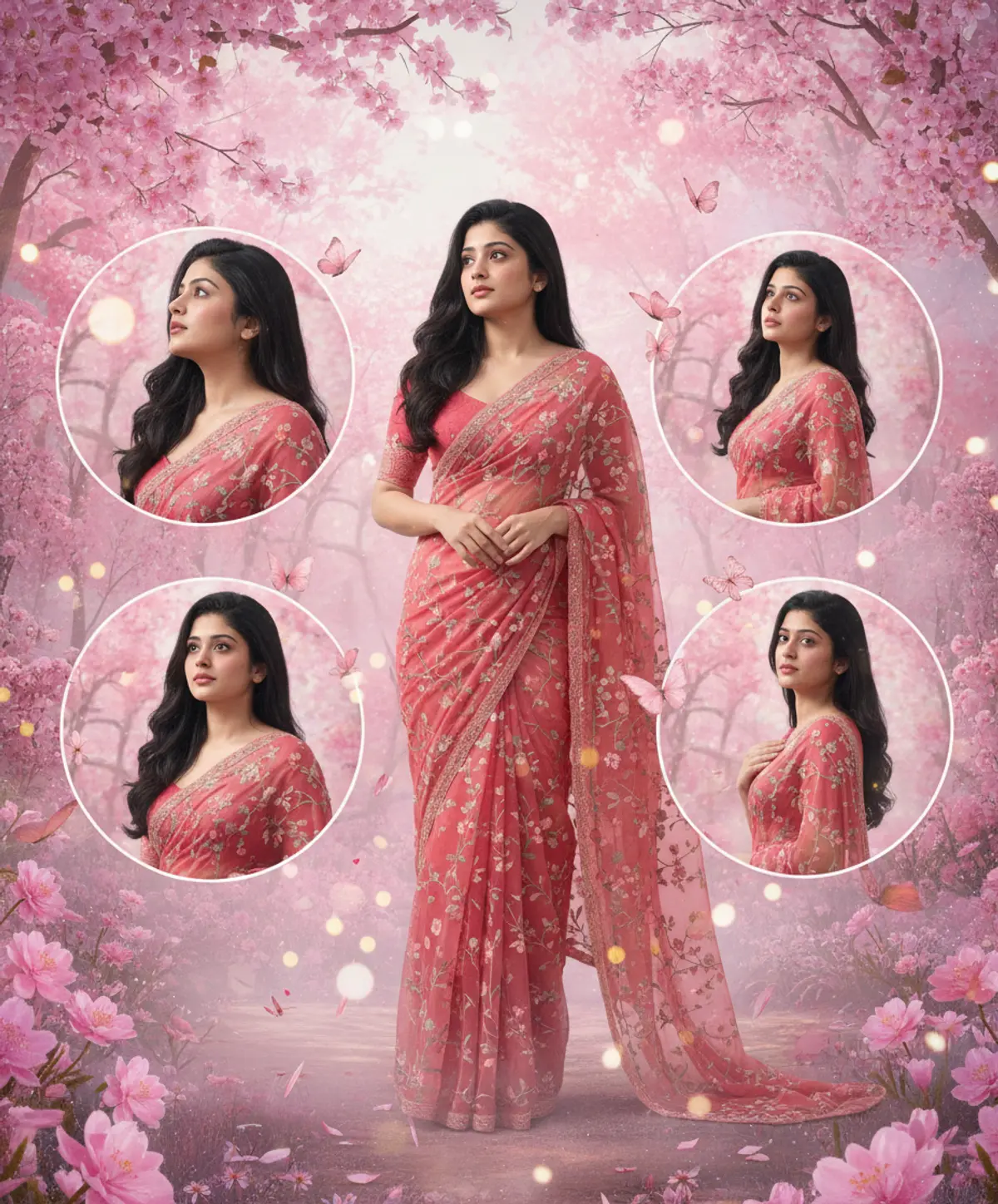 🌸 Dreamy Pink Saree – Cherry Blossom Fantasy: AI-generated from the original photo