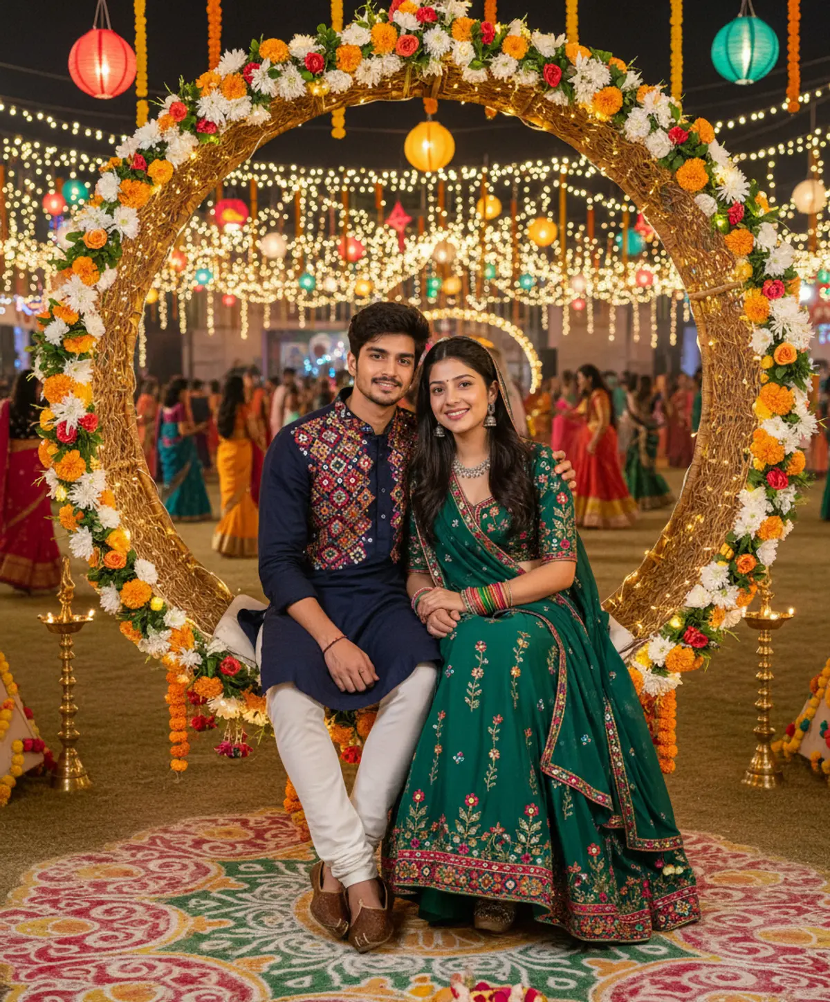 Navratri Couple – Love, Lights & Garba Nights ❤️✨: AI-generated from the original photo