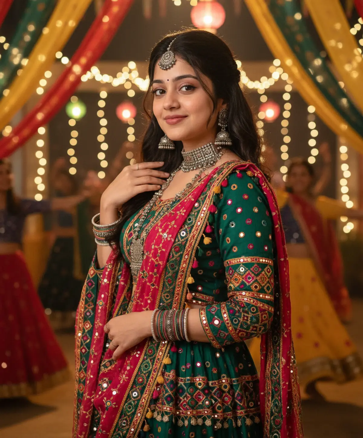β¨ Emerald & Pink Gujarati Garba Night AI photo by Serene