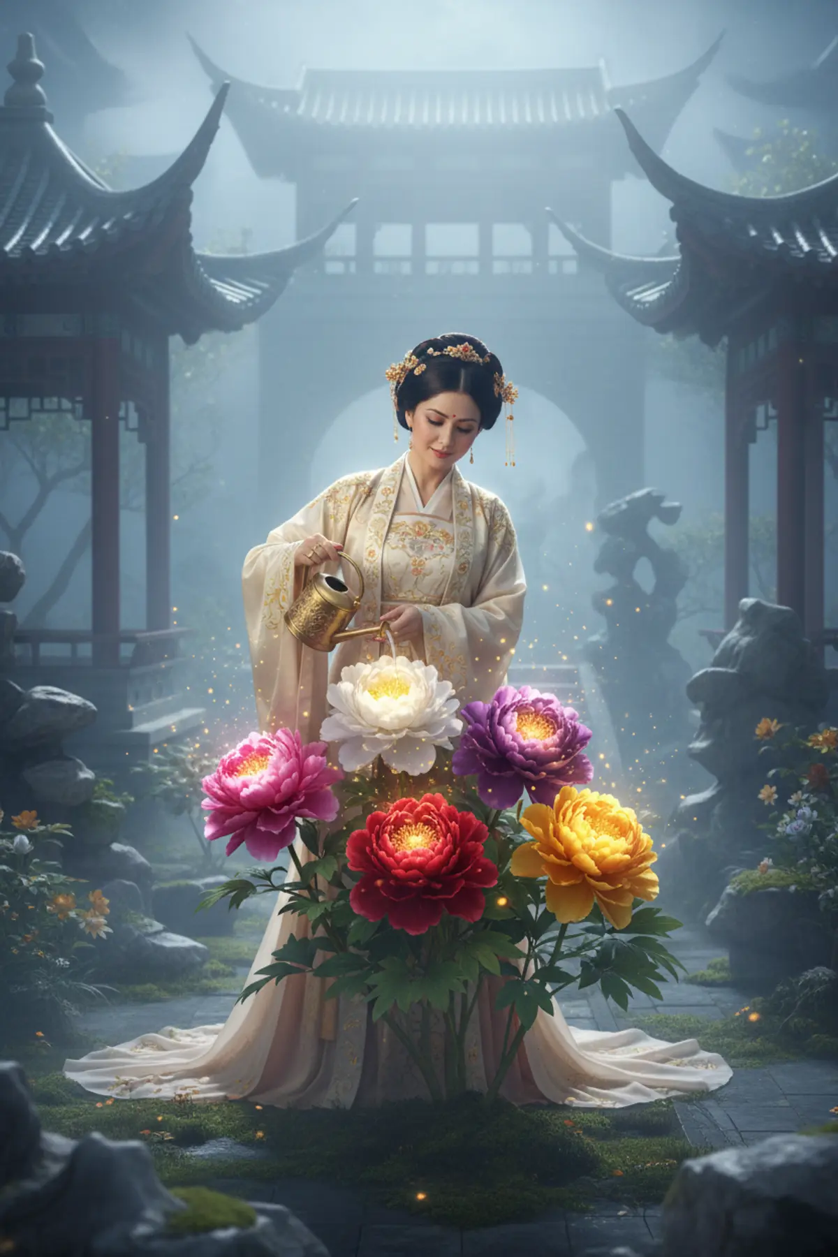 Moonlit Peony Princess: AI-generated from the original photo
