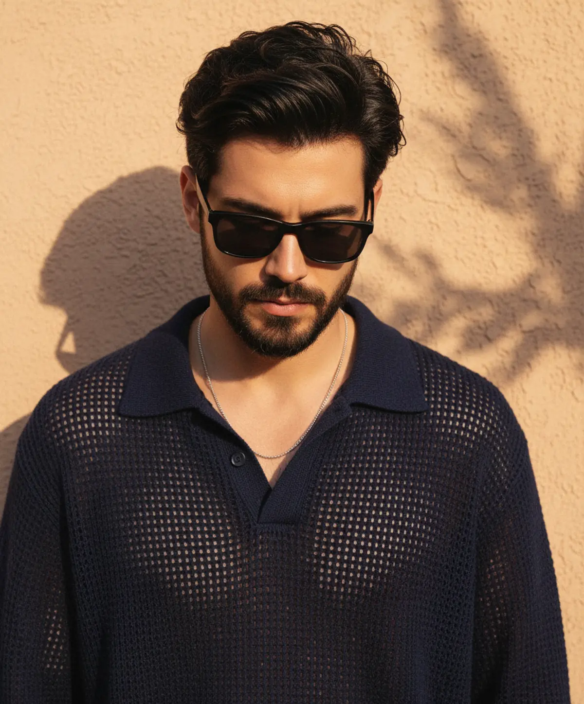 Golden Hour Noir — Brooding Menswear Portrait: AI-generated from the original photo