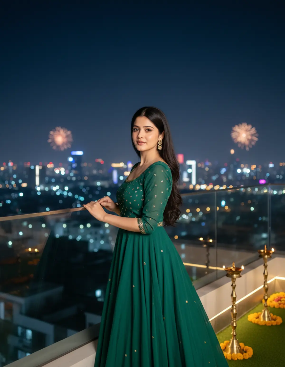 Emerald Elegance πβ¨ | Modern Diwali Glamour AI photo by Serene, example 1