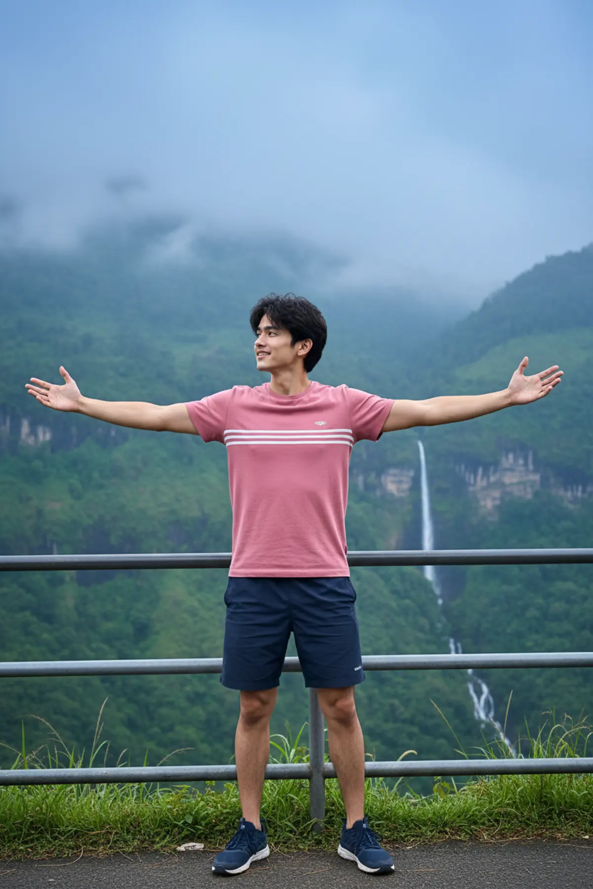 Misty Mountain Travel Portrait: AI-generated from the original photo
