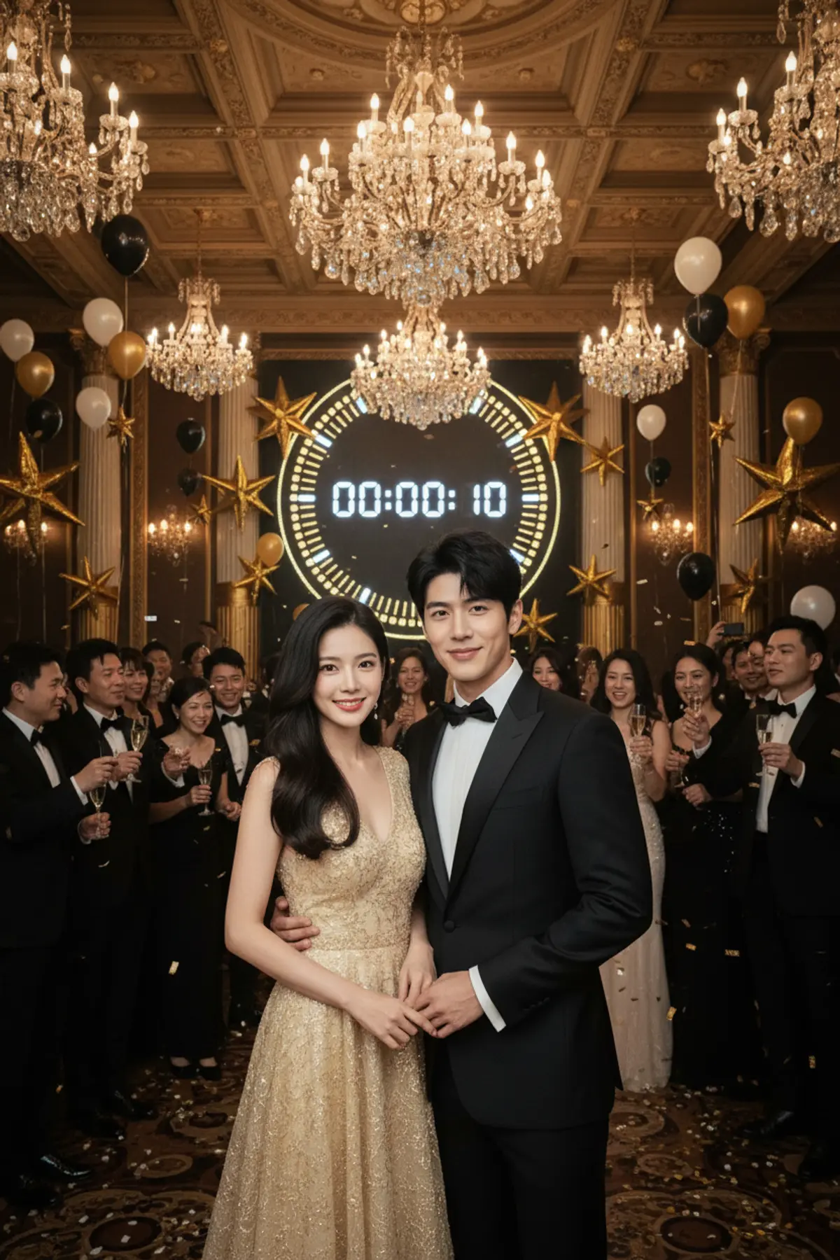 Glamorous New Year Party: AI-generated from the original photo