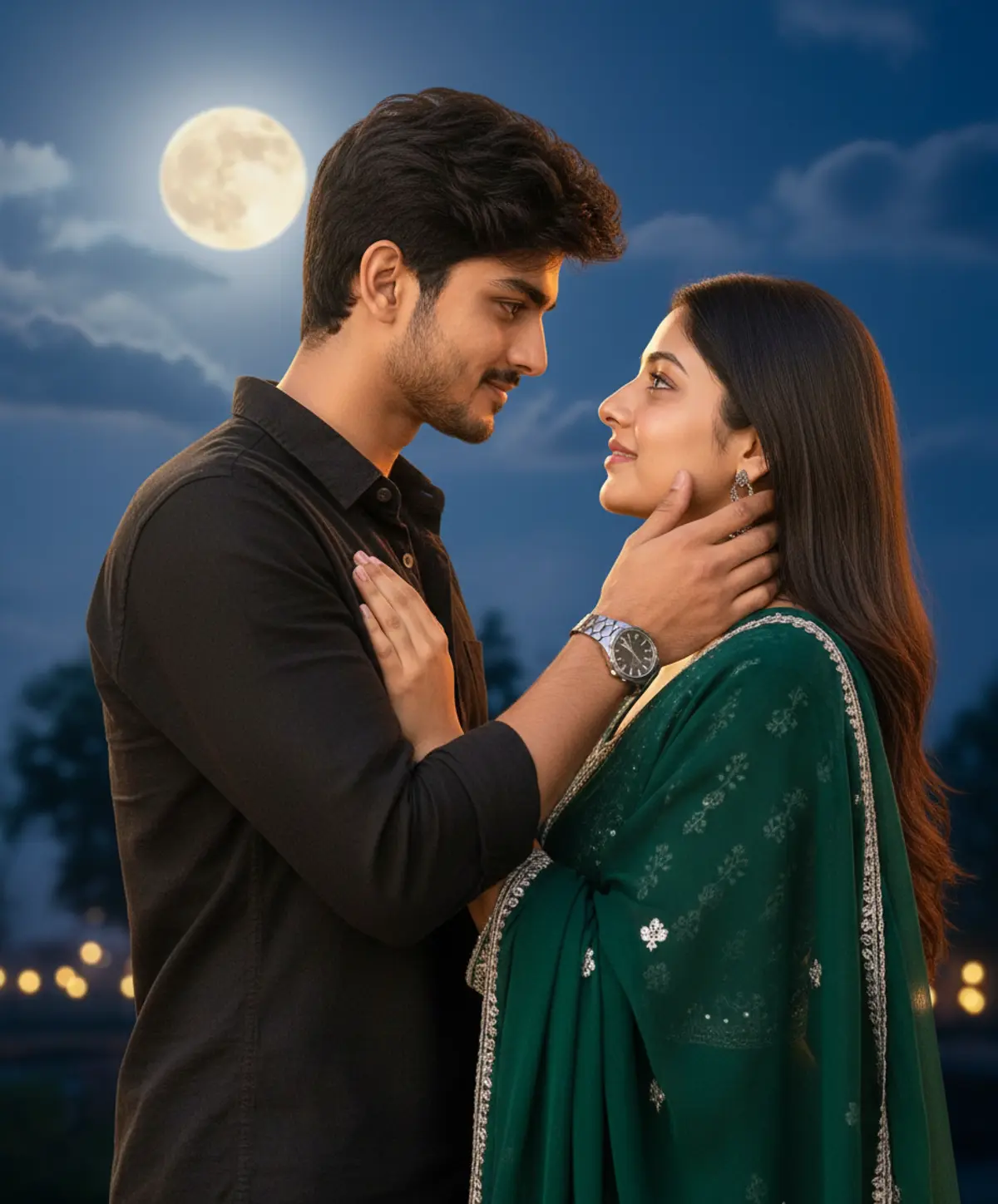 Cinematic Bollywood Couple Portrait: AI-generated from the original photo