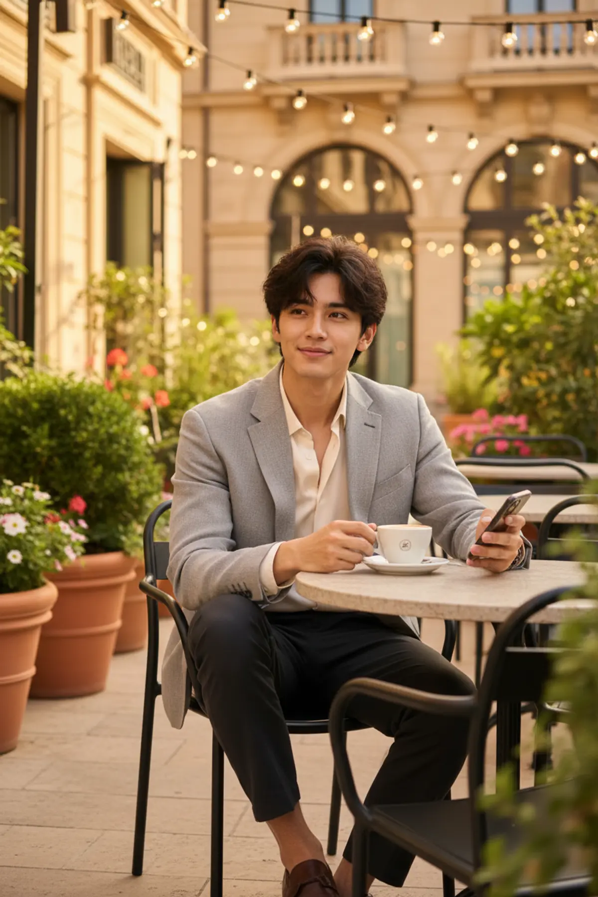 Luxury Café Portrait AI photo by Serene