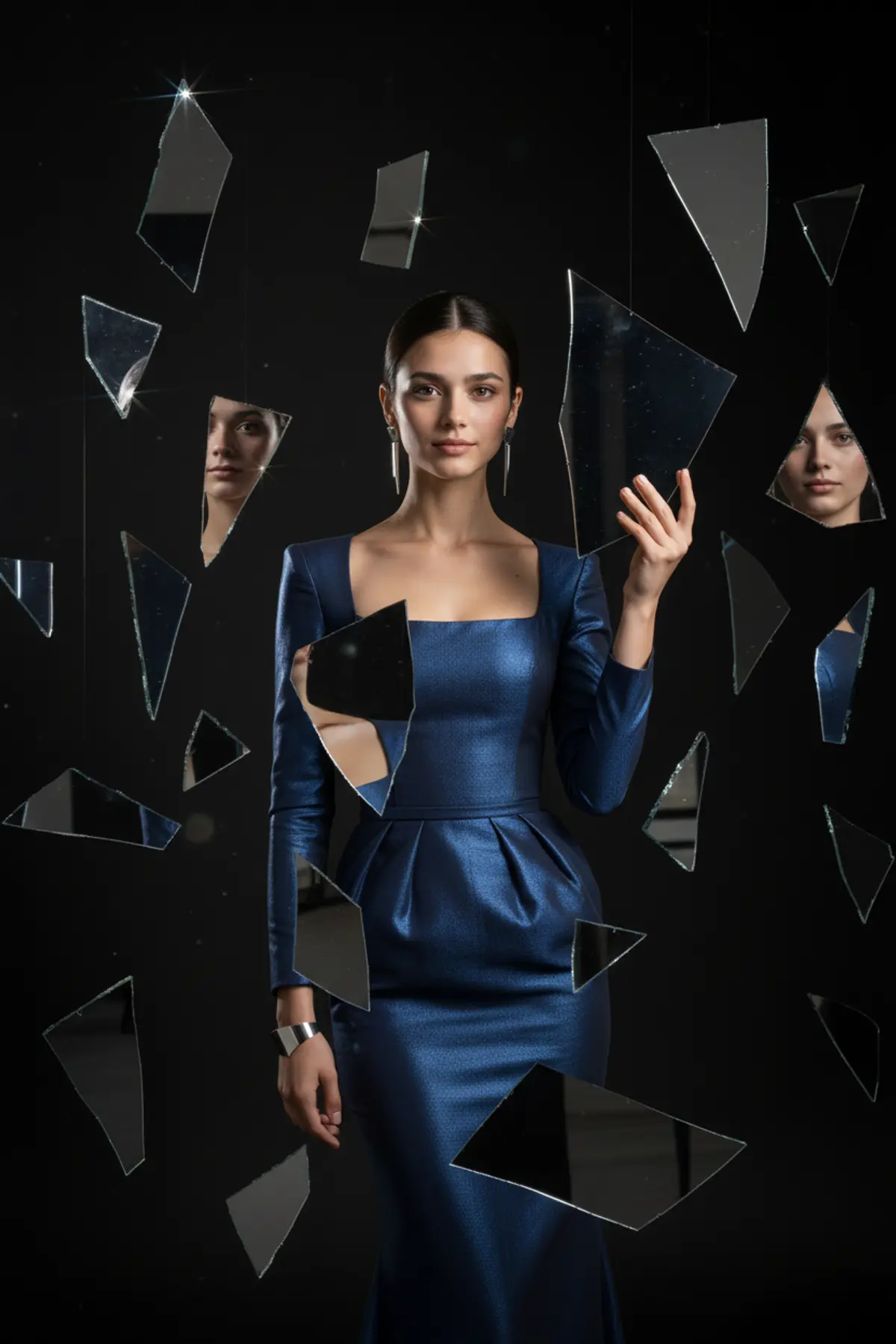 Fractured Reality — Surreal Mirror-Shard Fashion Editorial: AI-generated from the original photo