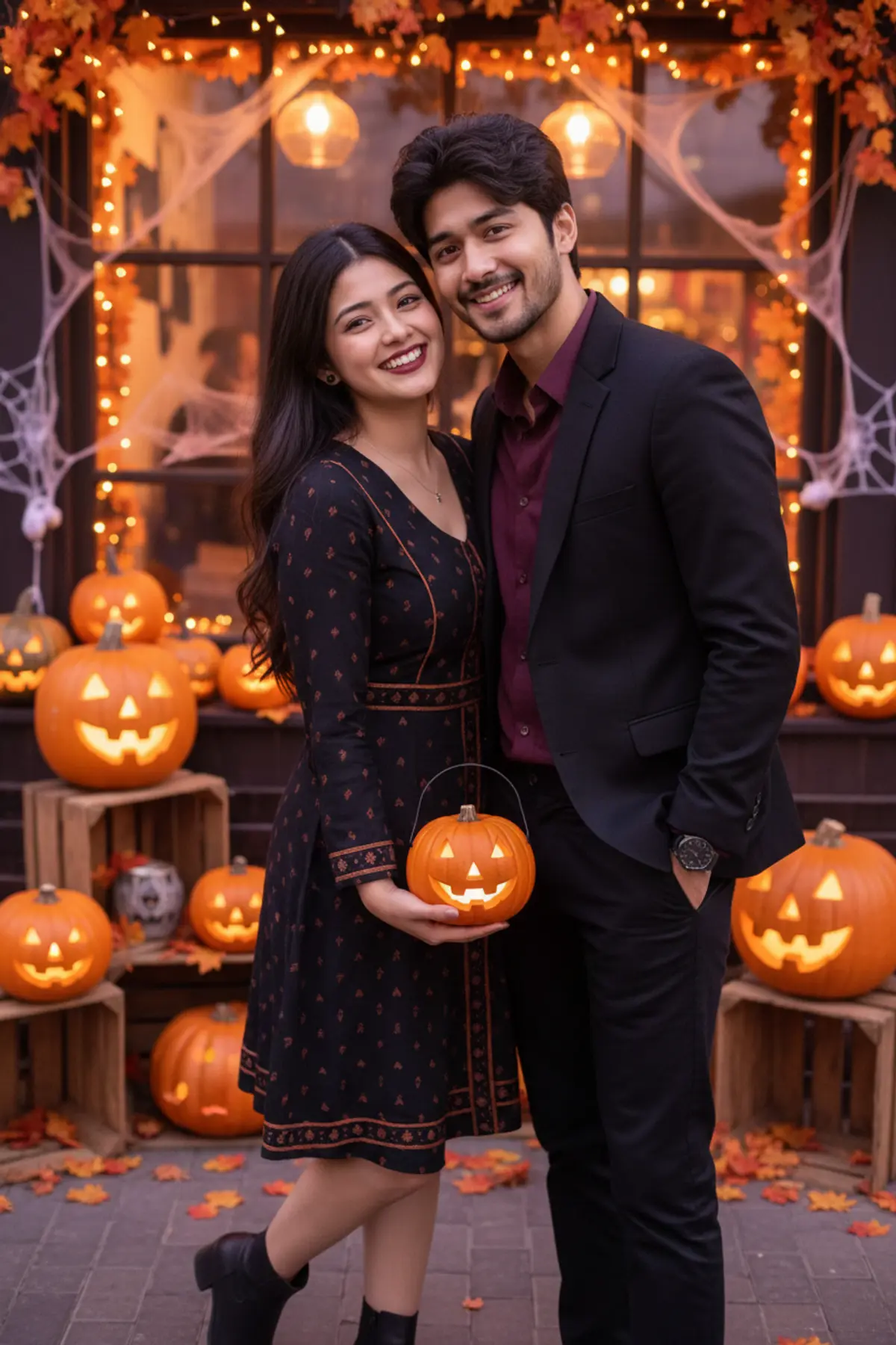 π Halloween β The Pumpkin-Date Couple π€π§‘ AI photo by Serene
