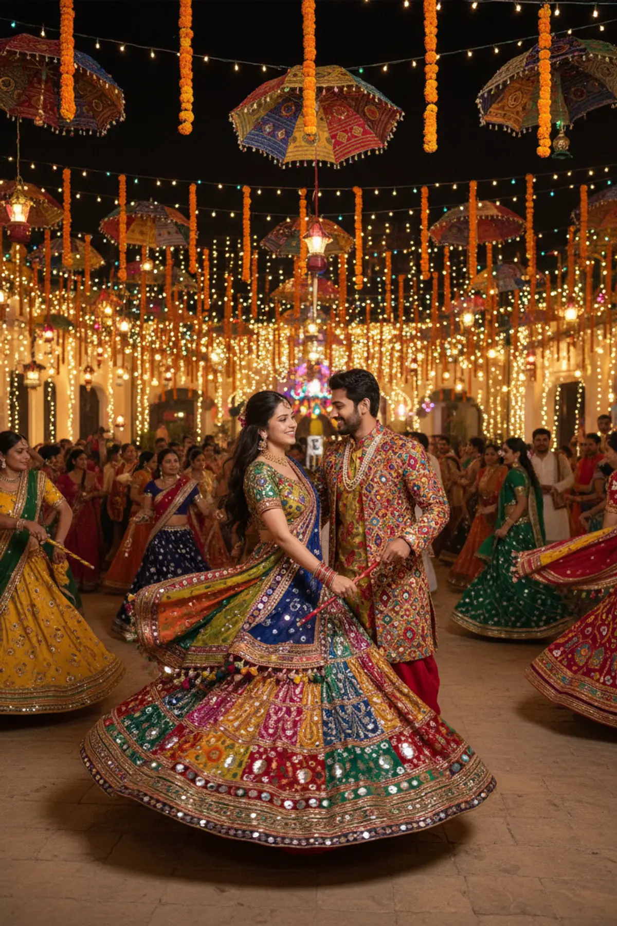Colorful Navratri Garba Night: AI-generated from the original photo