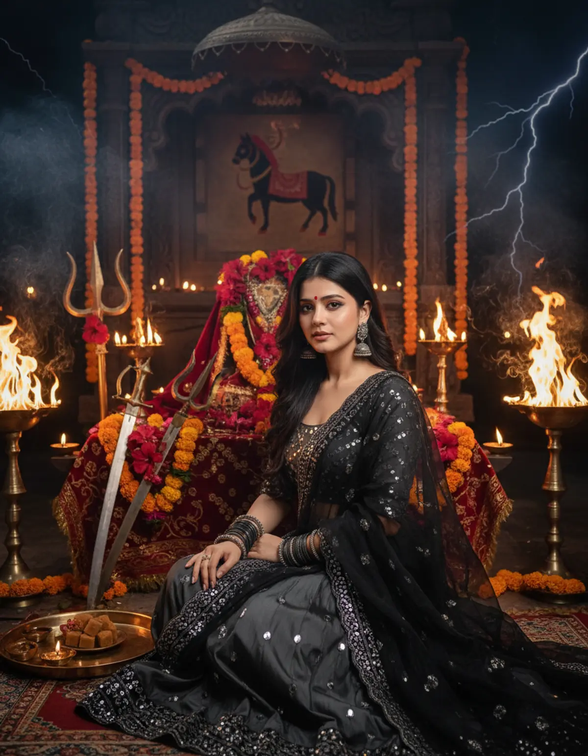 Maa Kalaratri β Day 7 Navratri Look π±π₯ AI photo by Serene
