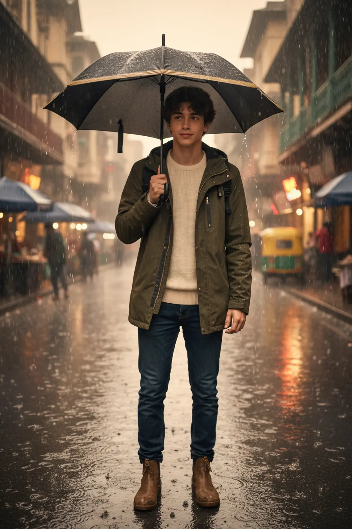 Rainy Monsoon Portrait: AI-generated from the original photo