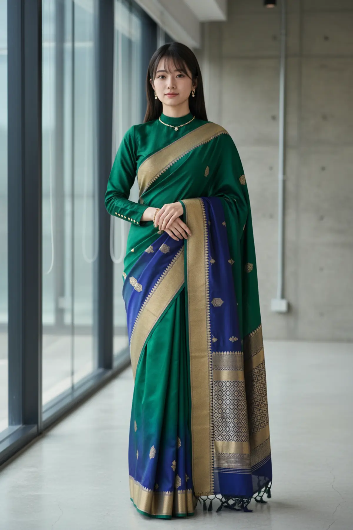 Modern Saree Editorial: AI-generated from the original photo