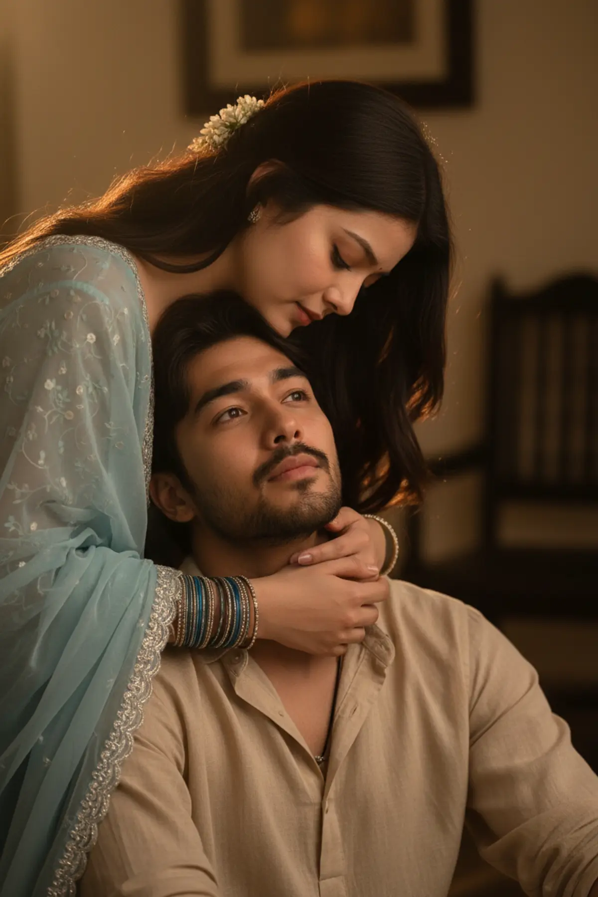 An Intimate Cinematic Love Portrait: AI-generated from the original photo