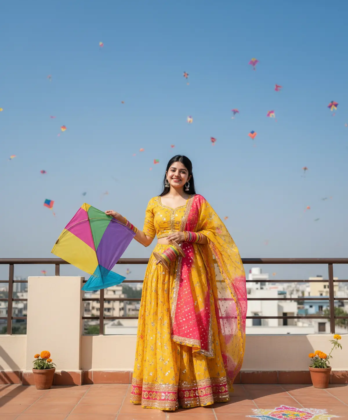 Makar Sankranti โ A Sky Full of Color ๐๐ช | Gujarati Uttarayan Vibes AI photo by Serene