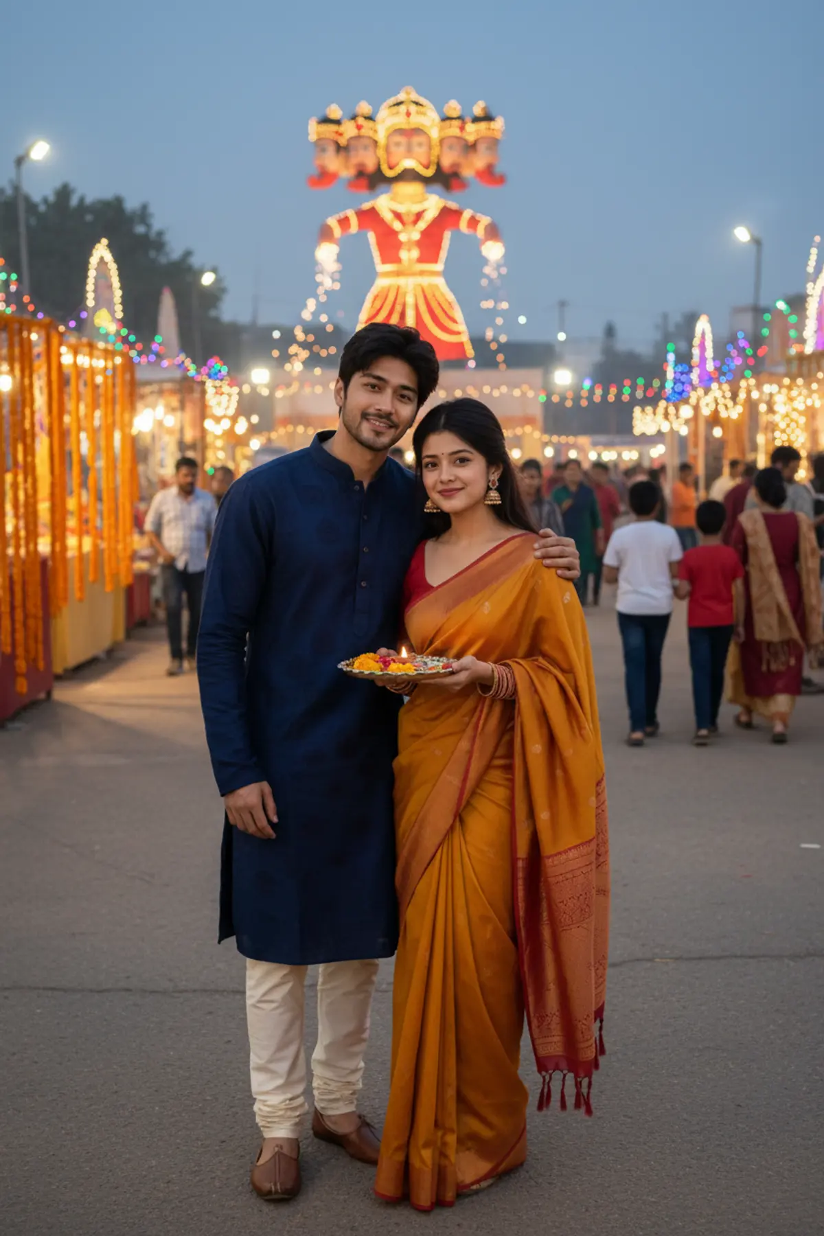 Dussehra โ A Beautiful Festive Couple Moment ๐๐ AI photo by Serene