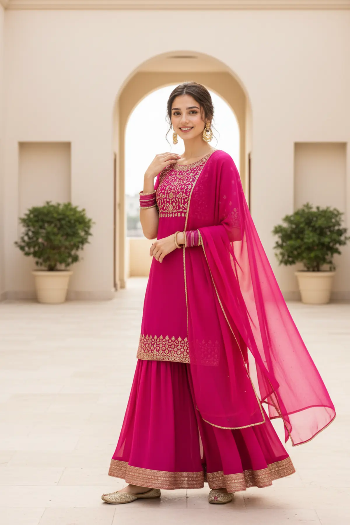 Fuchsia Festive Grace — Vibrant Indian Fashion Portrait: AI-generated from the original photo