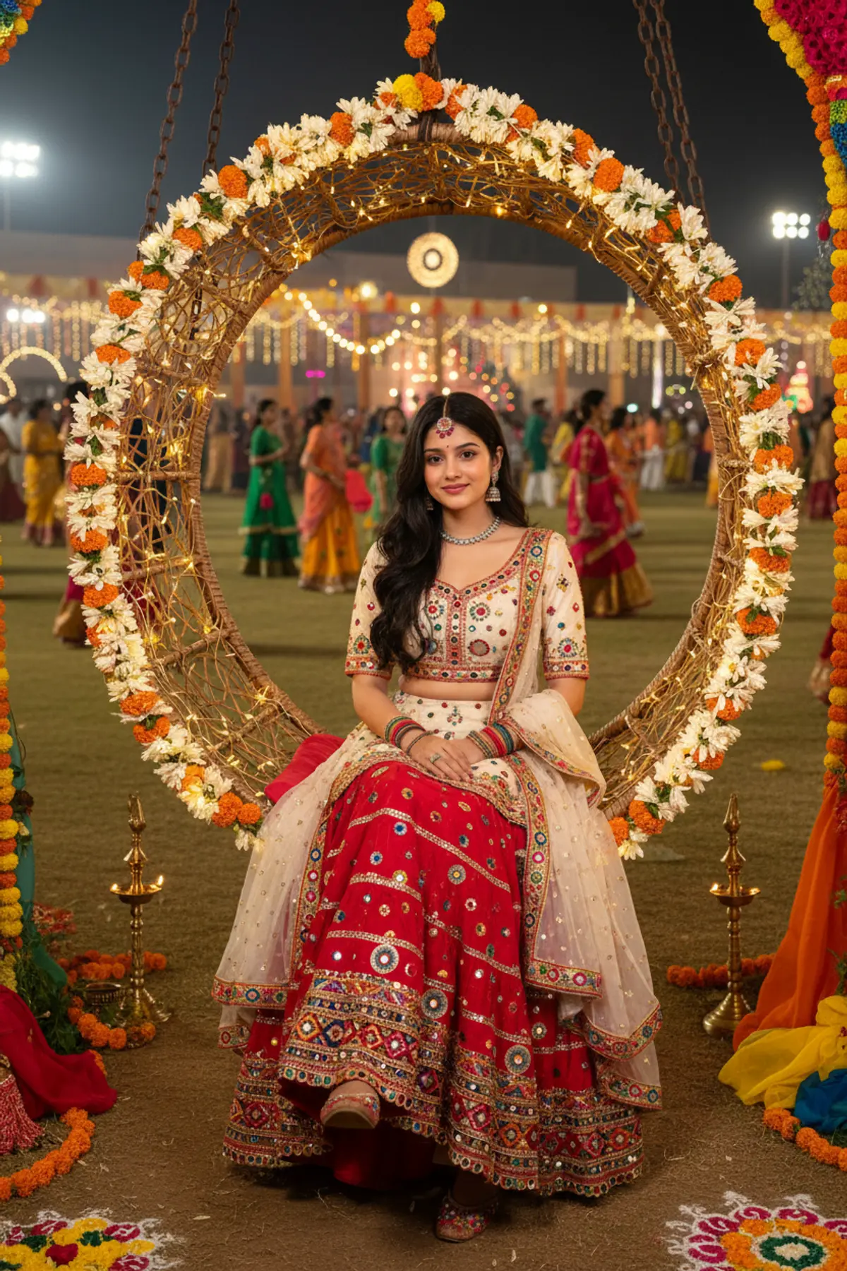Navratri Night β A Magical Jhula Portrait β¨πΈ: AI-generated from the original photo