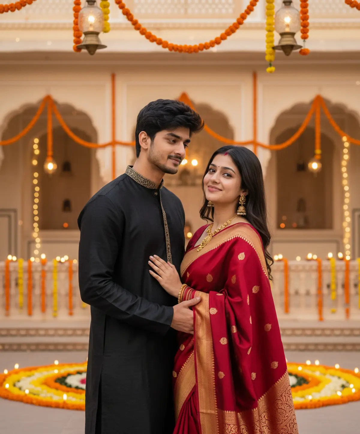Diwali Palace Romance ππͺ | Timeless Couple Love AI photo by Serene, example 1