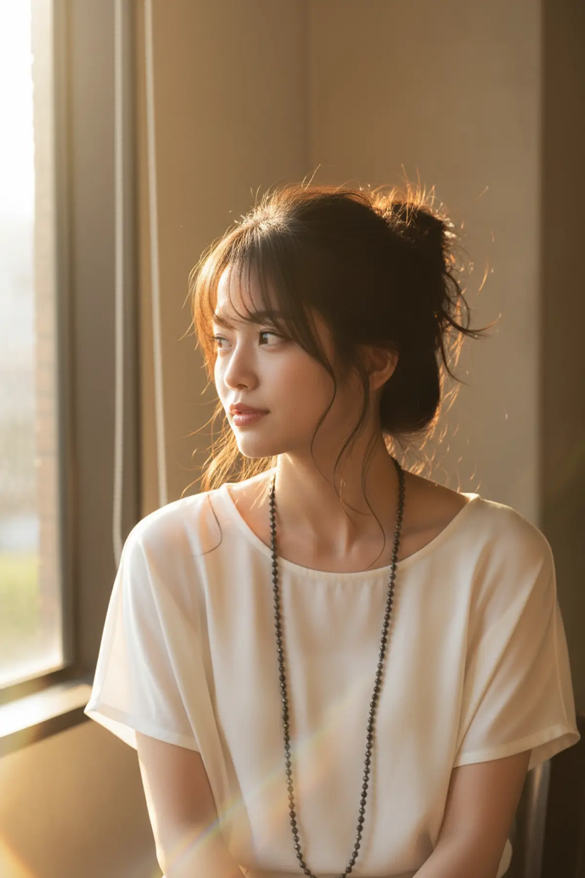 Golden Window Reverie — Cinematic Portrait AI photo by Serene