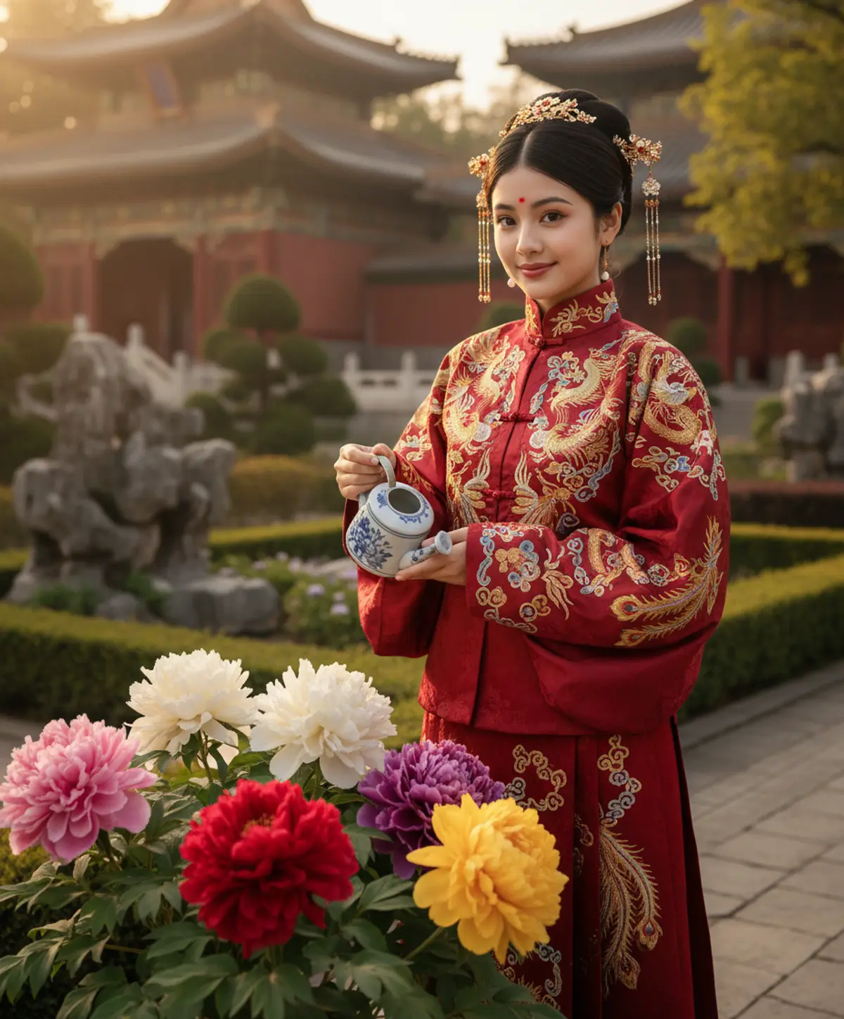 The Five-Colored Peony Princess: AI-generated from the original photo