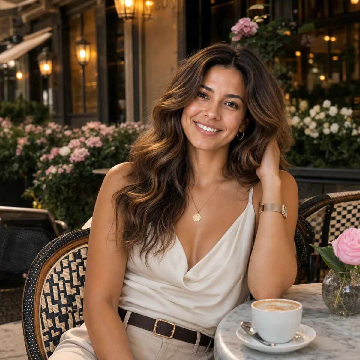 Luxury Café Portrait AI photo by Serene