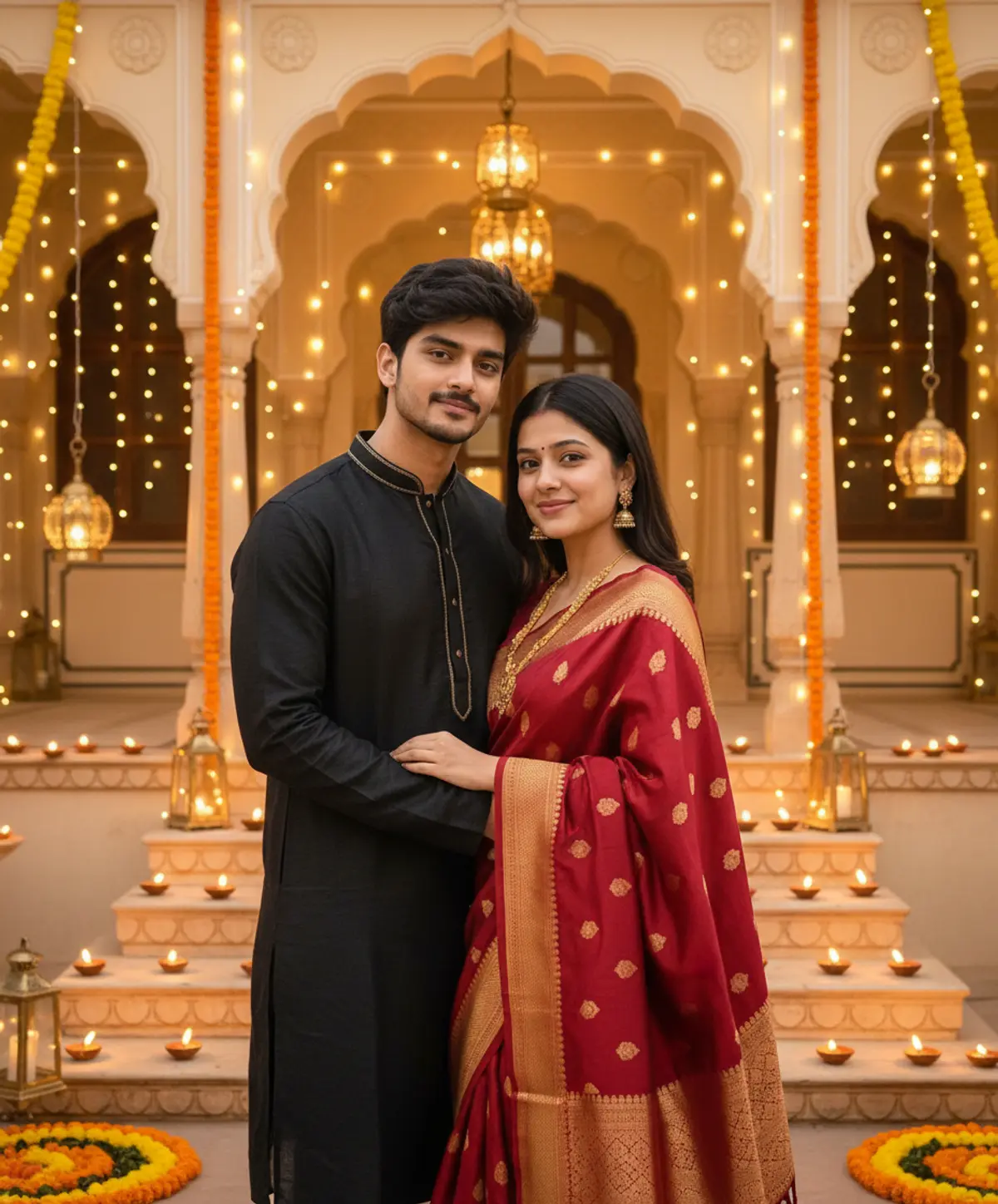 Diwali Palace Romance ππͺ | Timeless Couple Love: AI-generated from the original photo