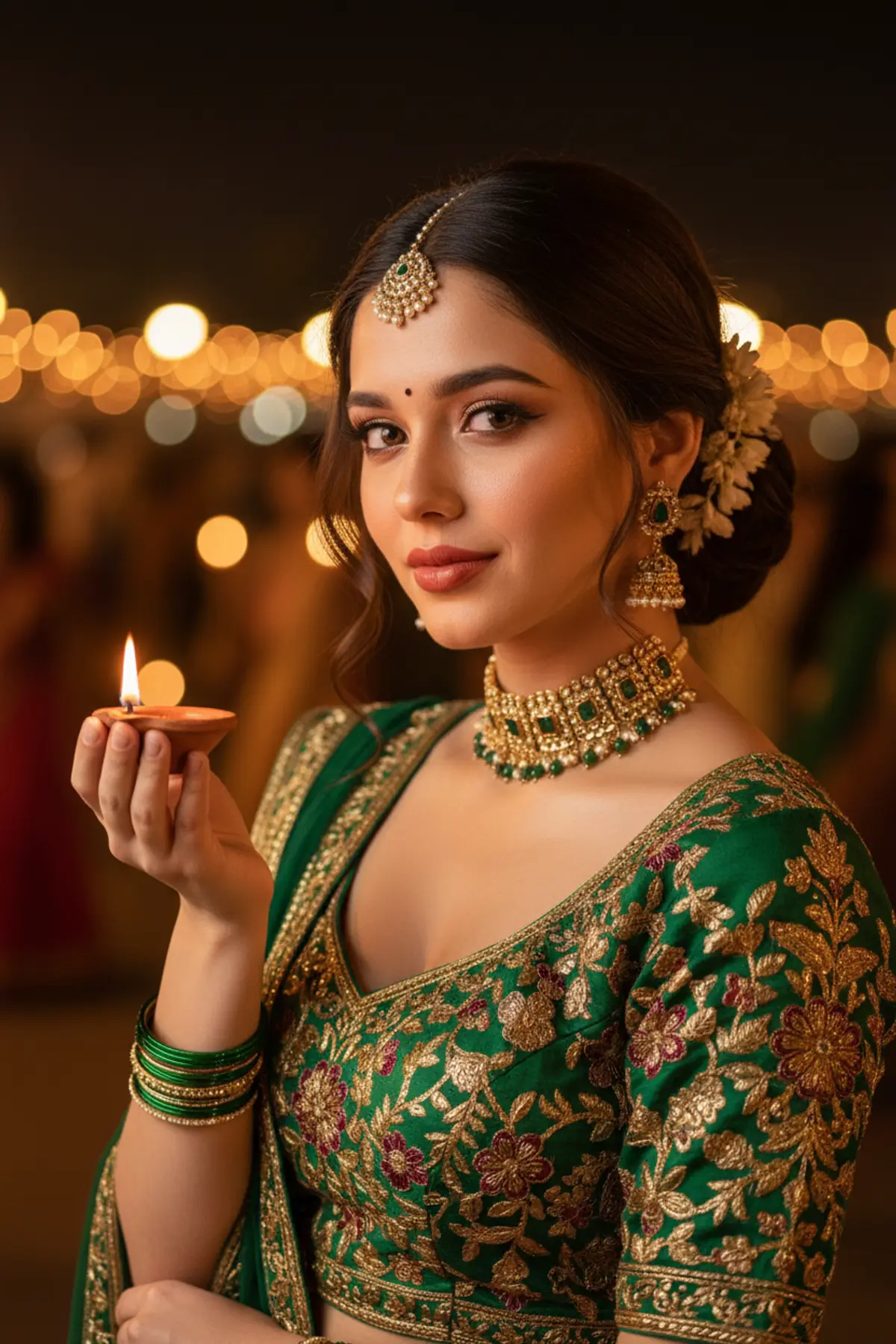 Diya Glow – A Mesmerizing Navratri Night Portrait 🪔✨: AI-generated from the original photo