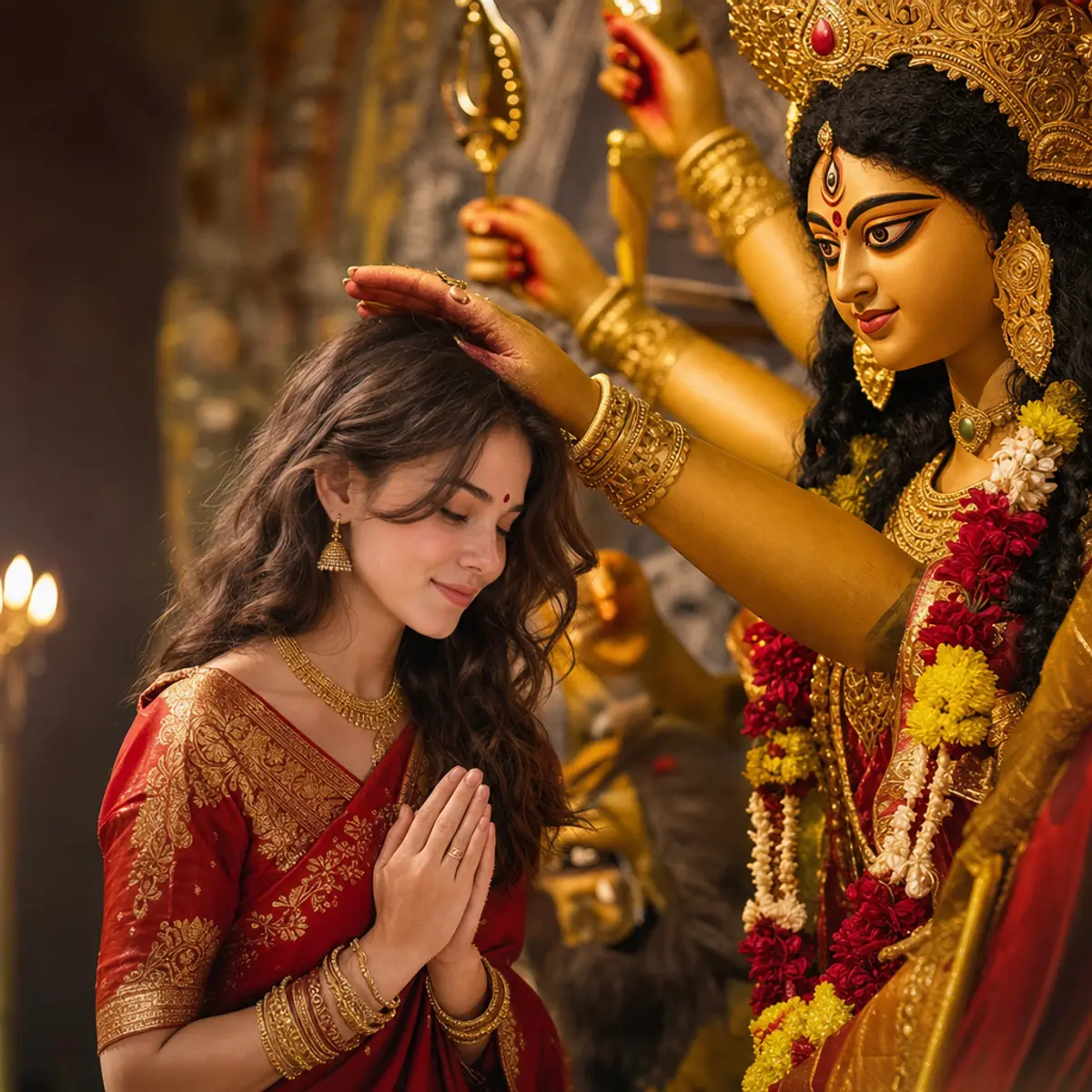 Maa Durgaβs Blessings β A Sacred Moment of Faith ππΊ AI photo by Serene