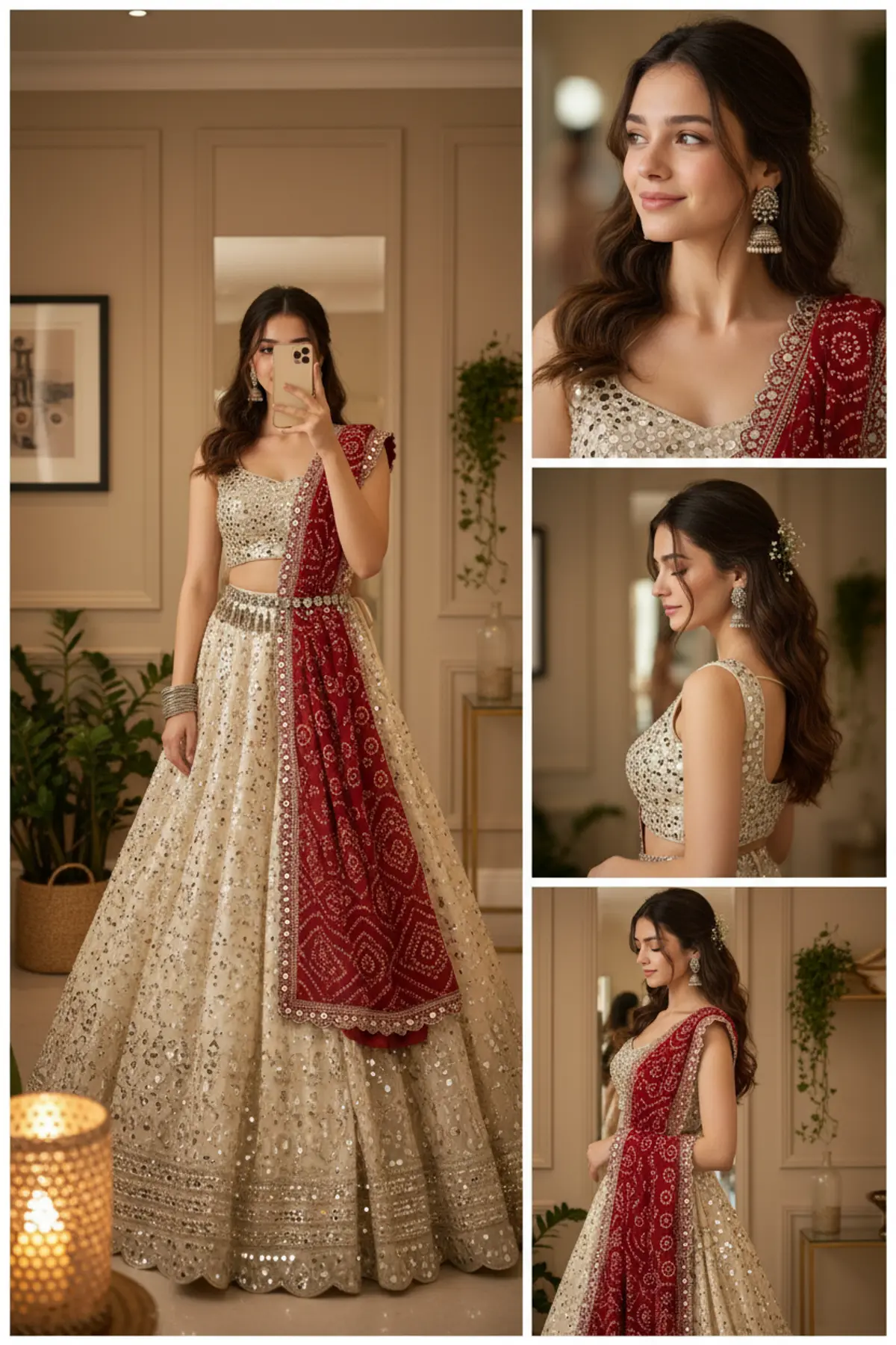 Crimson & Ivory — Royal South Asian Fashion Collage: AI-generated from the original photo