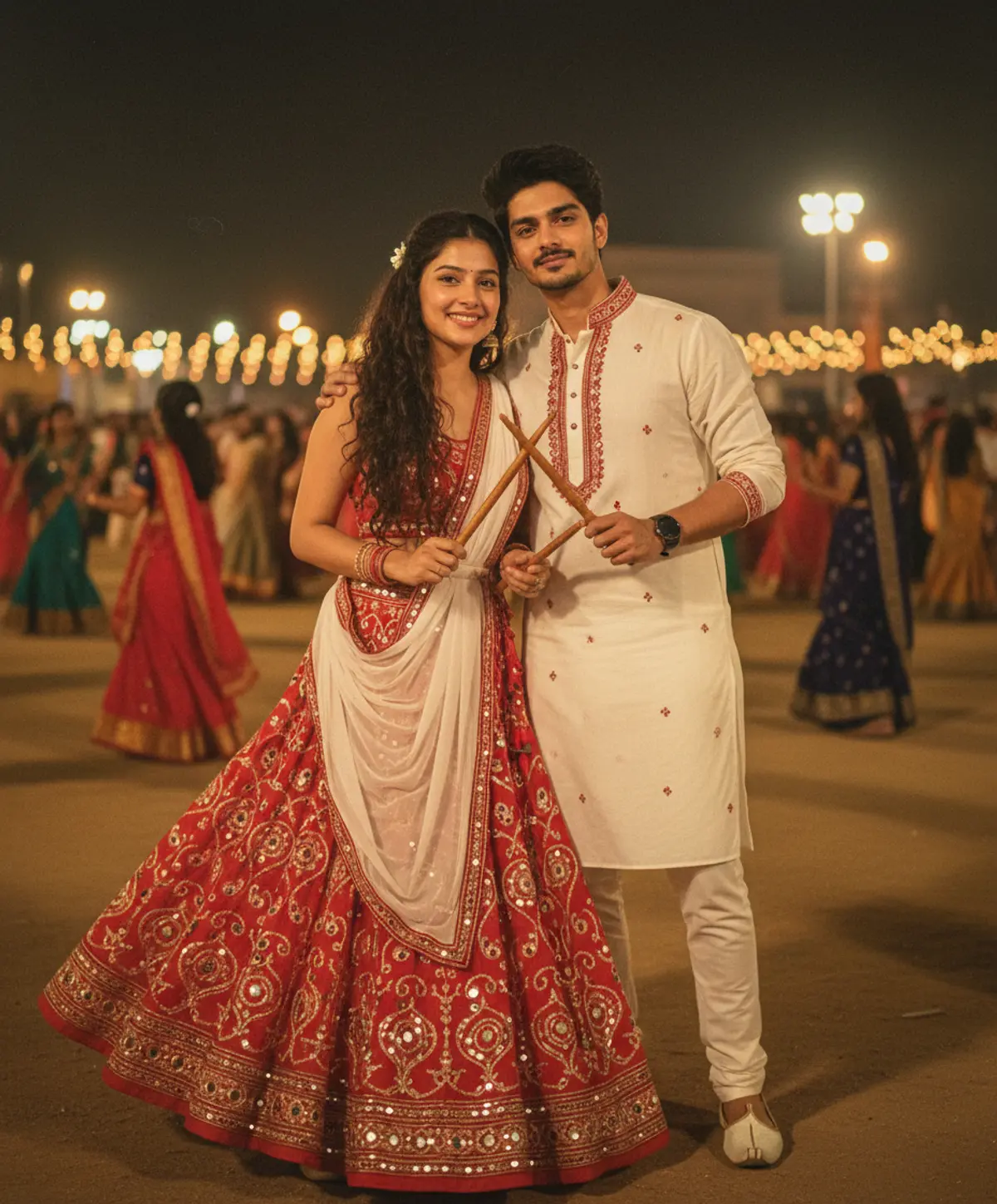 Garba Romance – Vintage Navratri 2026 ❤️: AI-generated from the original photo