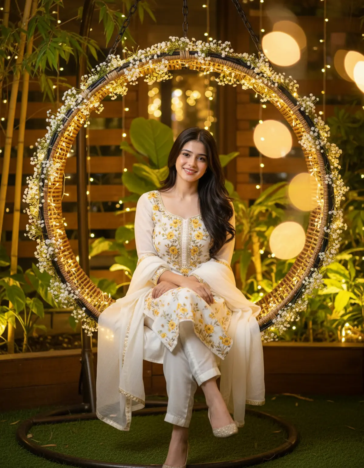 Enchanted Floral Swing Garden Portrait AI photo by Serene