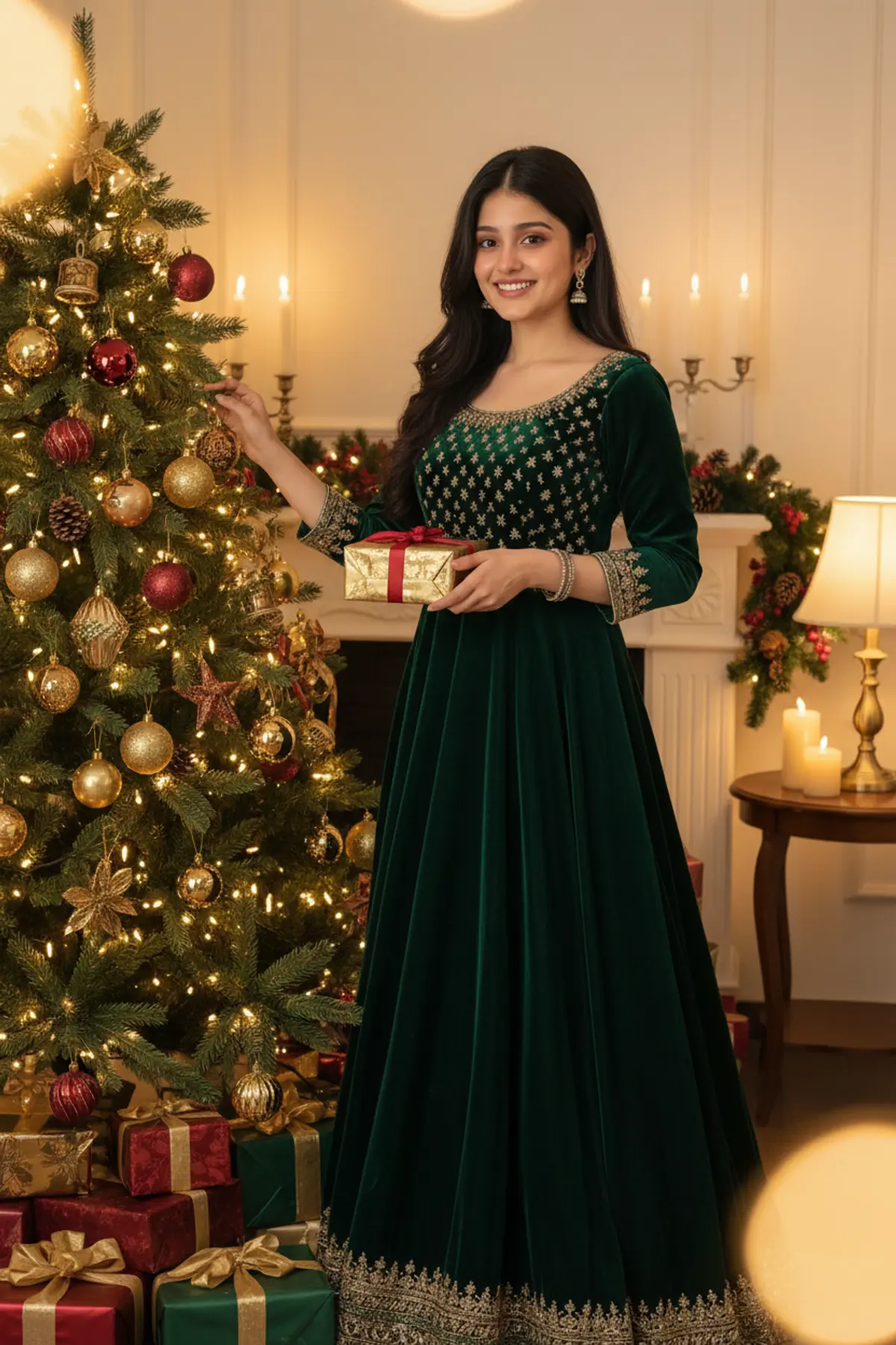 Christmas โ A Warm Winter Celebration ๐๐ | Emerald Elegance AI photo by Serene