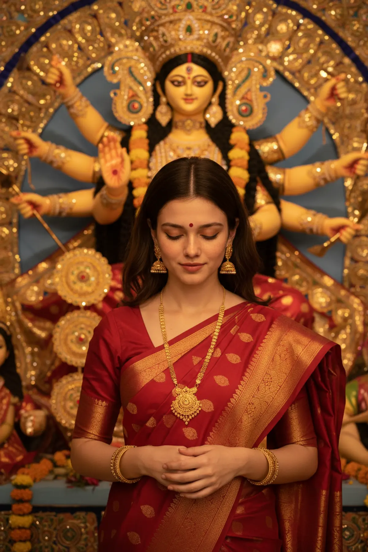 Maa Durga’s Blessings – A Sacred Moment of Faith 🙏🌺 AI photo by Serene, example 1
