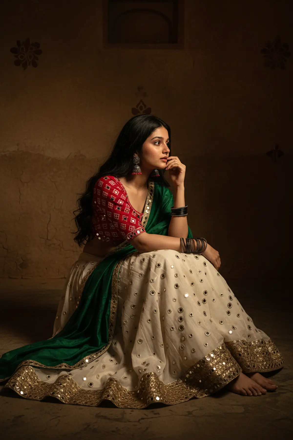Moody Chiaroscuro Lehenga Portrait AI photo by Serene
