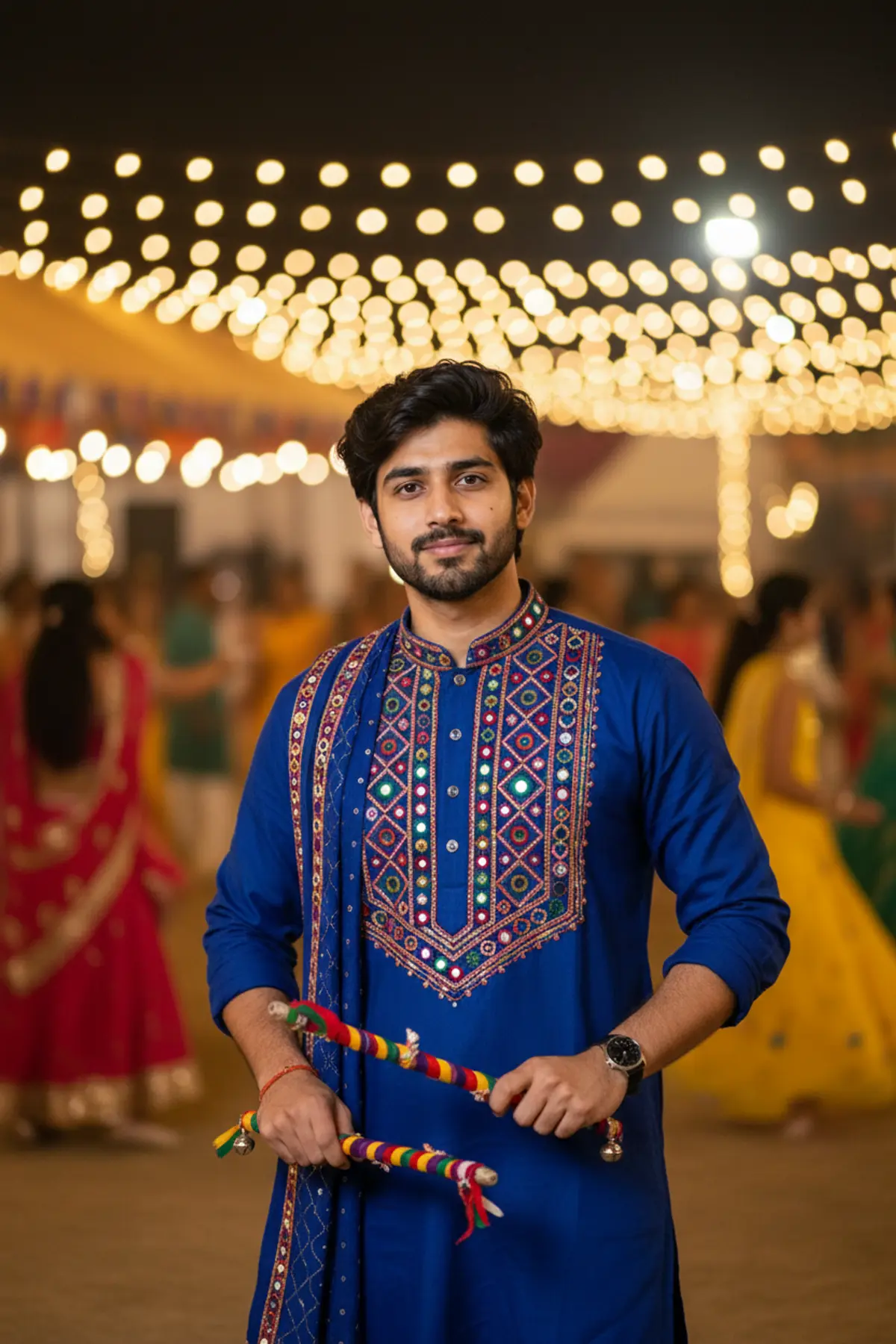 Blue Dandiya – Gujarati Garba Night 💙✨ AI photo by Serene