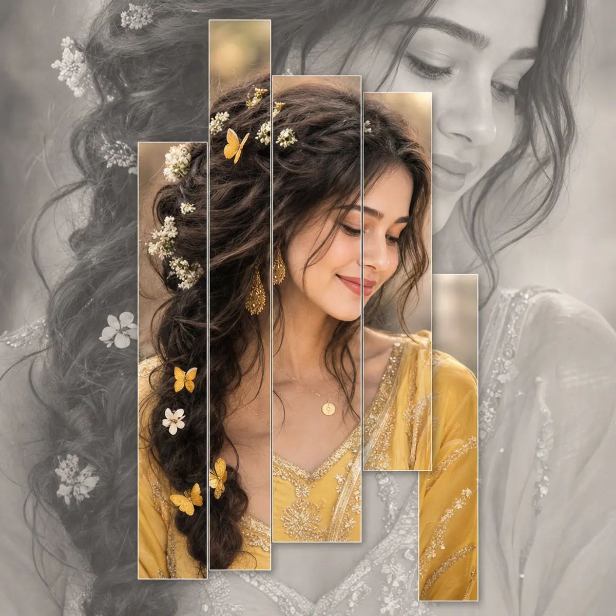 Golden Bloom โ Butterfly Braided Beauty: AI-generated from the original photo