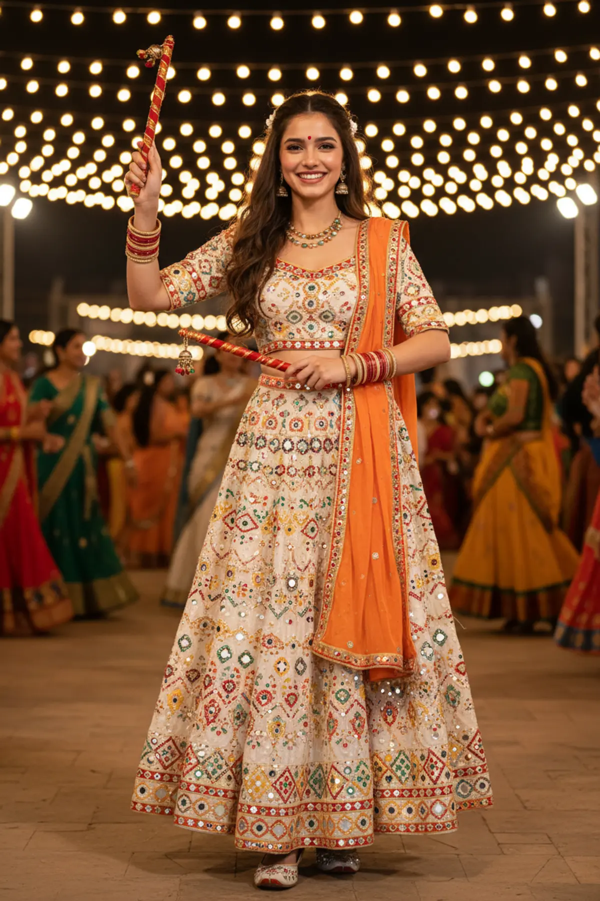 Ivory & Saffron Dandiya Queen β Navratri 2026 π€π§‘β¨: AI-generated from the original photo