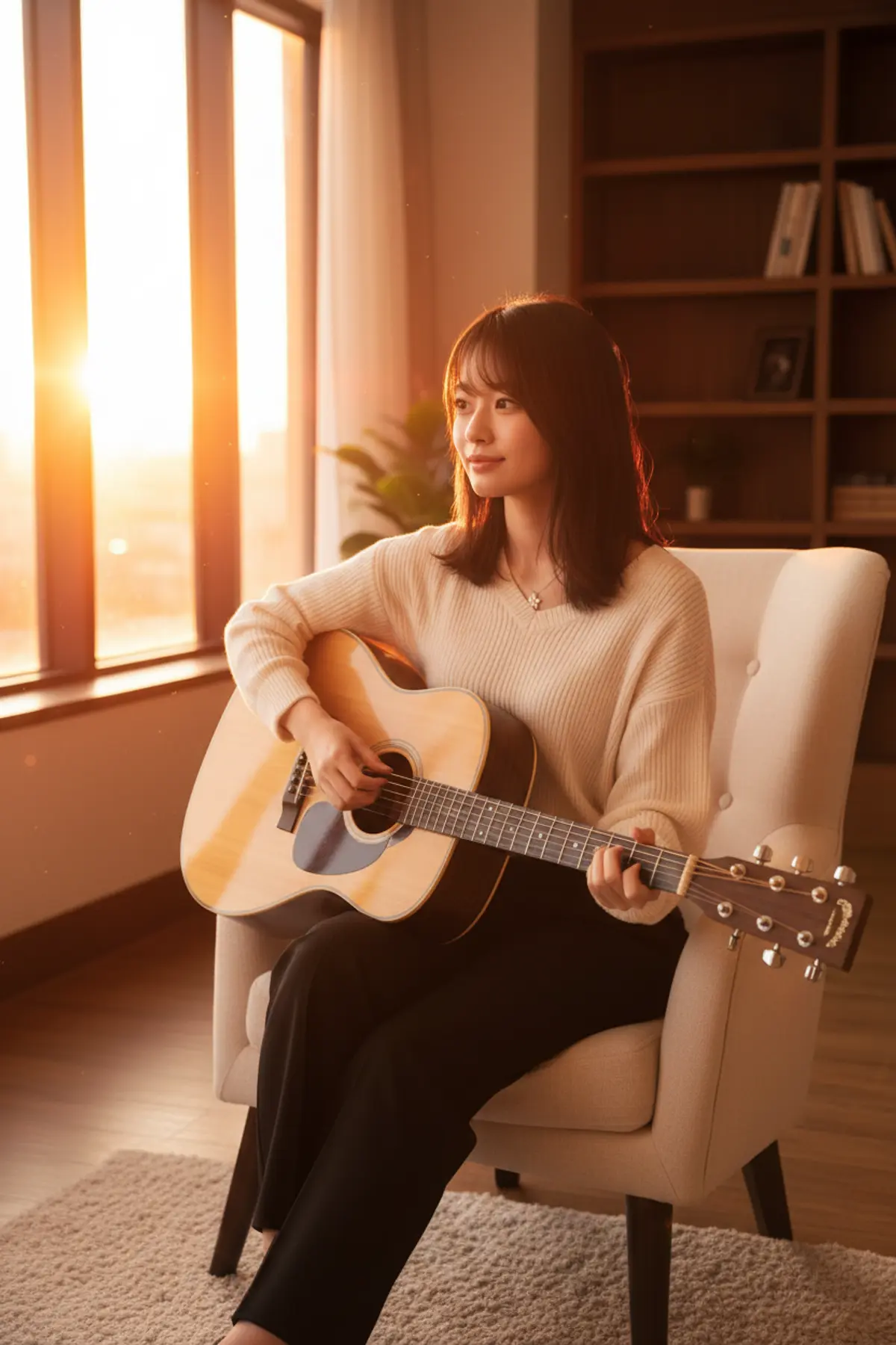 Acoustic Guitar Sunset: AI-generated from the original photo