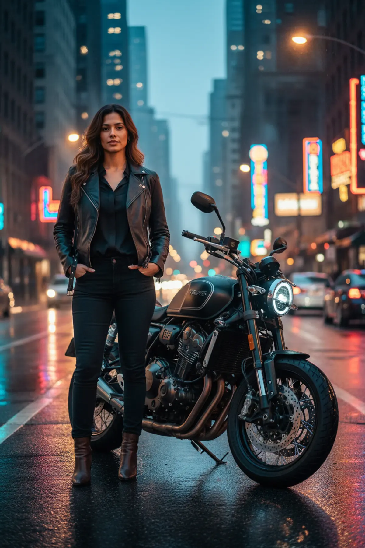 Motorcycle Cinematic Portrait: AI-generated from the original photo