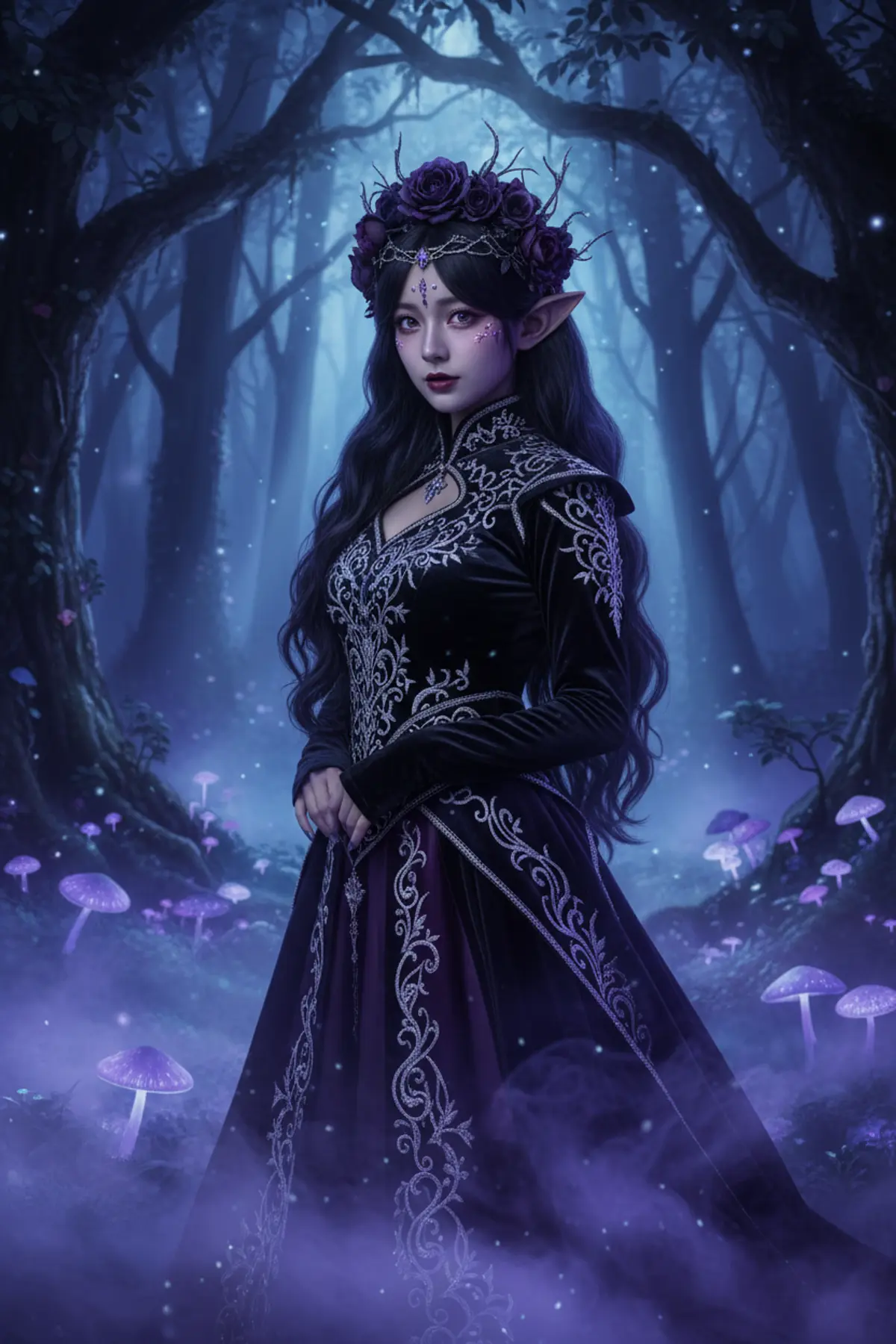 Purple Mist Elf Queen Halloween Style AI photo by Serene