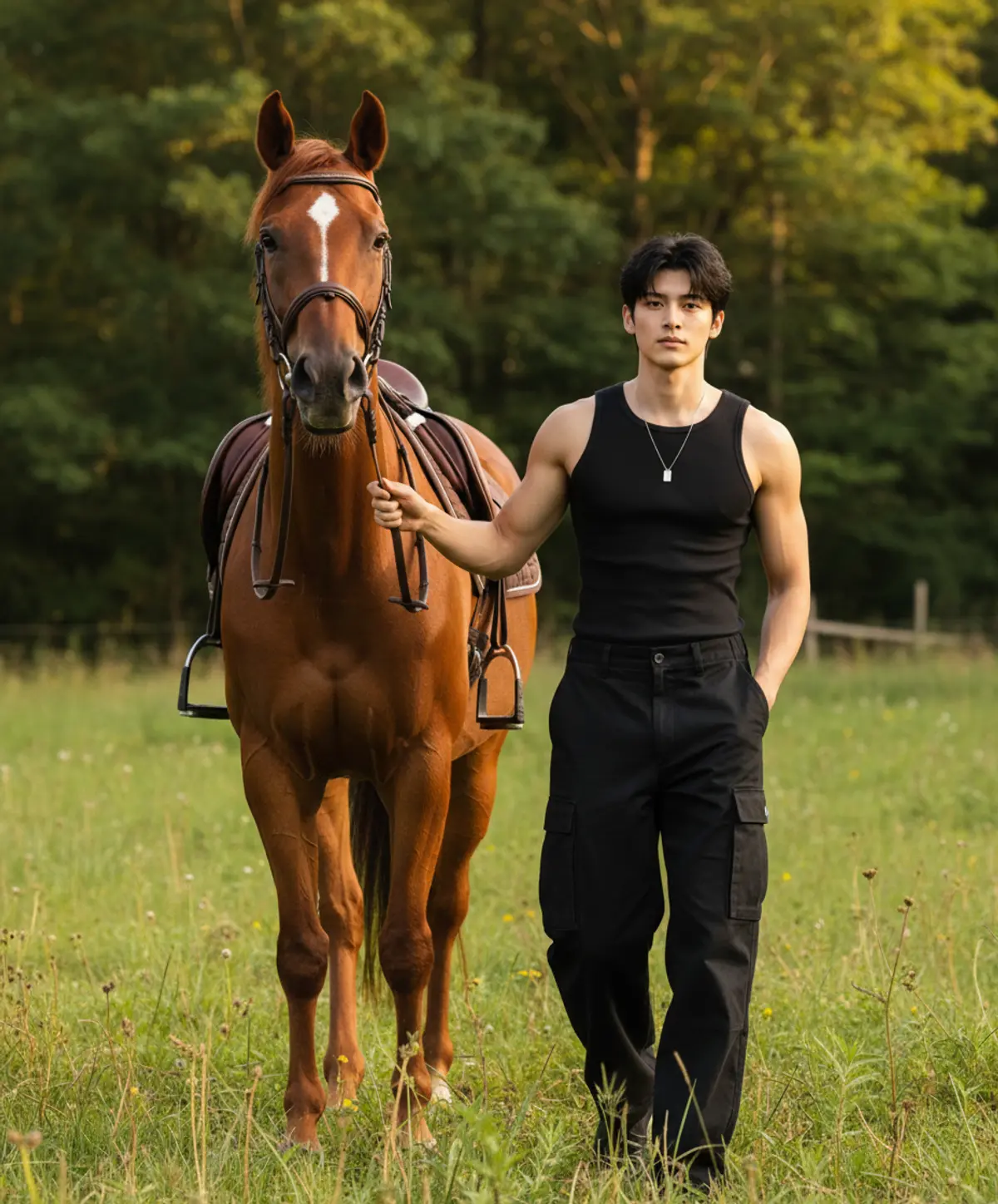 Equestrian Meadow Gentleman AI photo by Serene