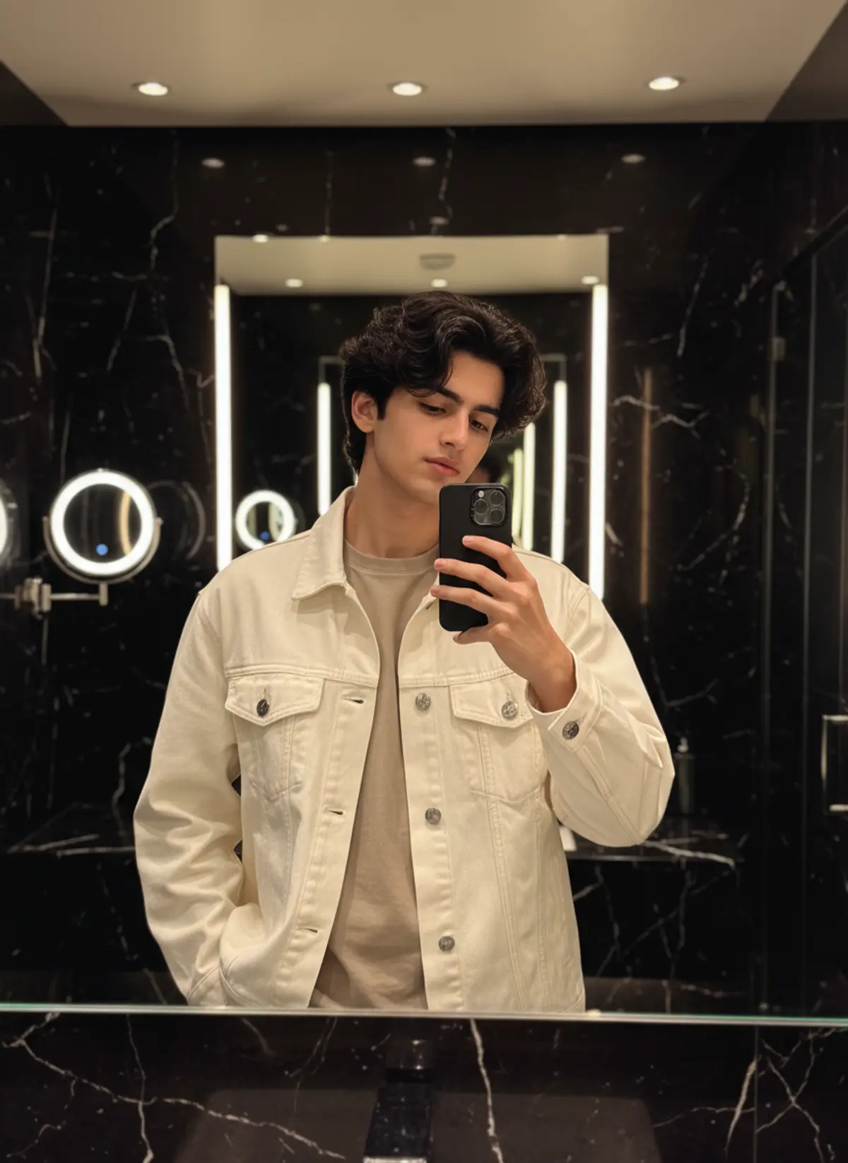 Luxury Marble Mirror Selfie: AI-generated from the original photo