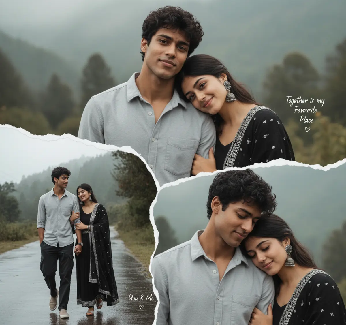 Together in the Mist — Romantic Mountain Couple: AI-generated from the original photo