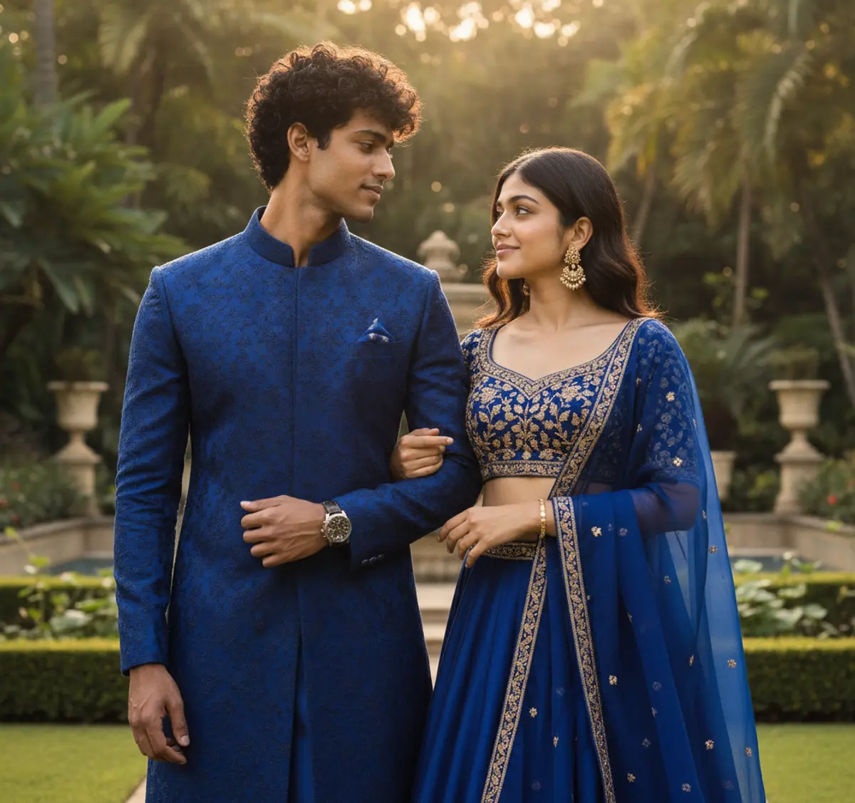 Royal Cobalt Love — South Asian Couple Portrait: AI-generated from the original photo