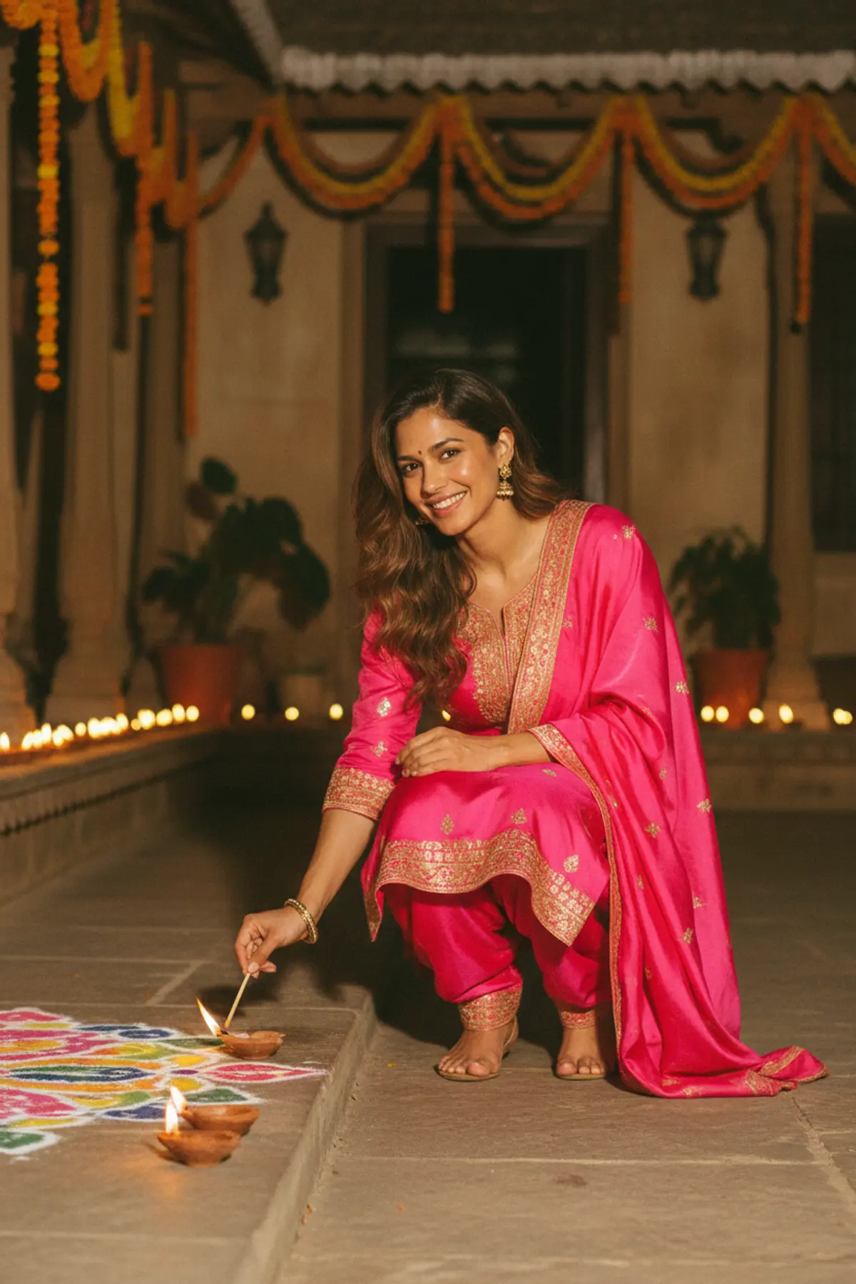 90s Diwali Courtyard Diya Photo AI photo by pixkoz.picks