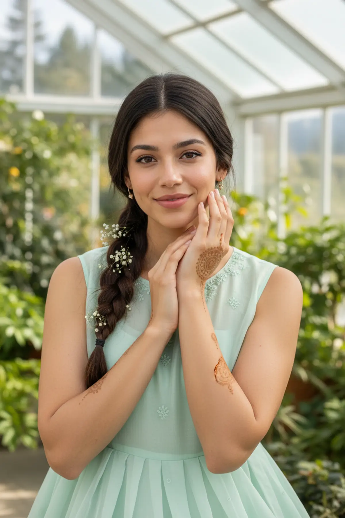 Mint Organza Minimal Mehndi Portrait AI photo by pixkoz.picks